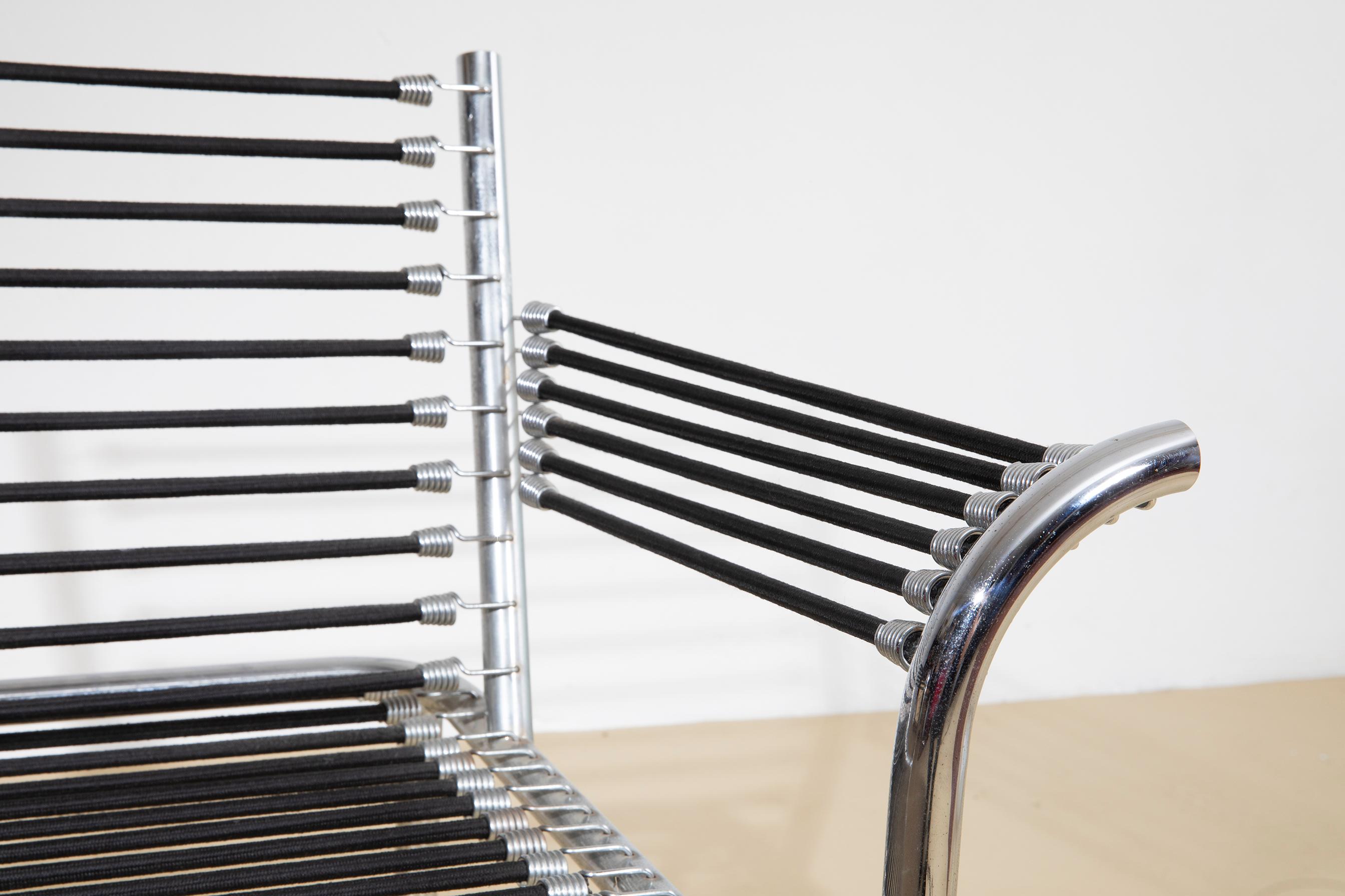 Sillón Renè Herbst, acero y cuerda elástica, años 70 en venta 3