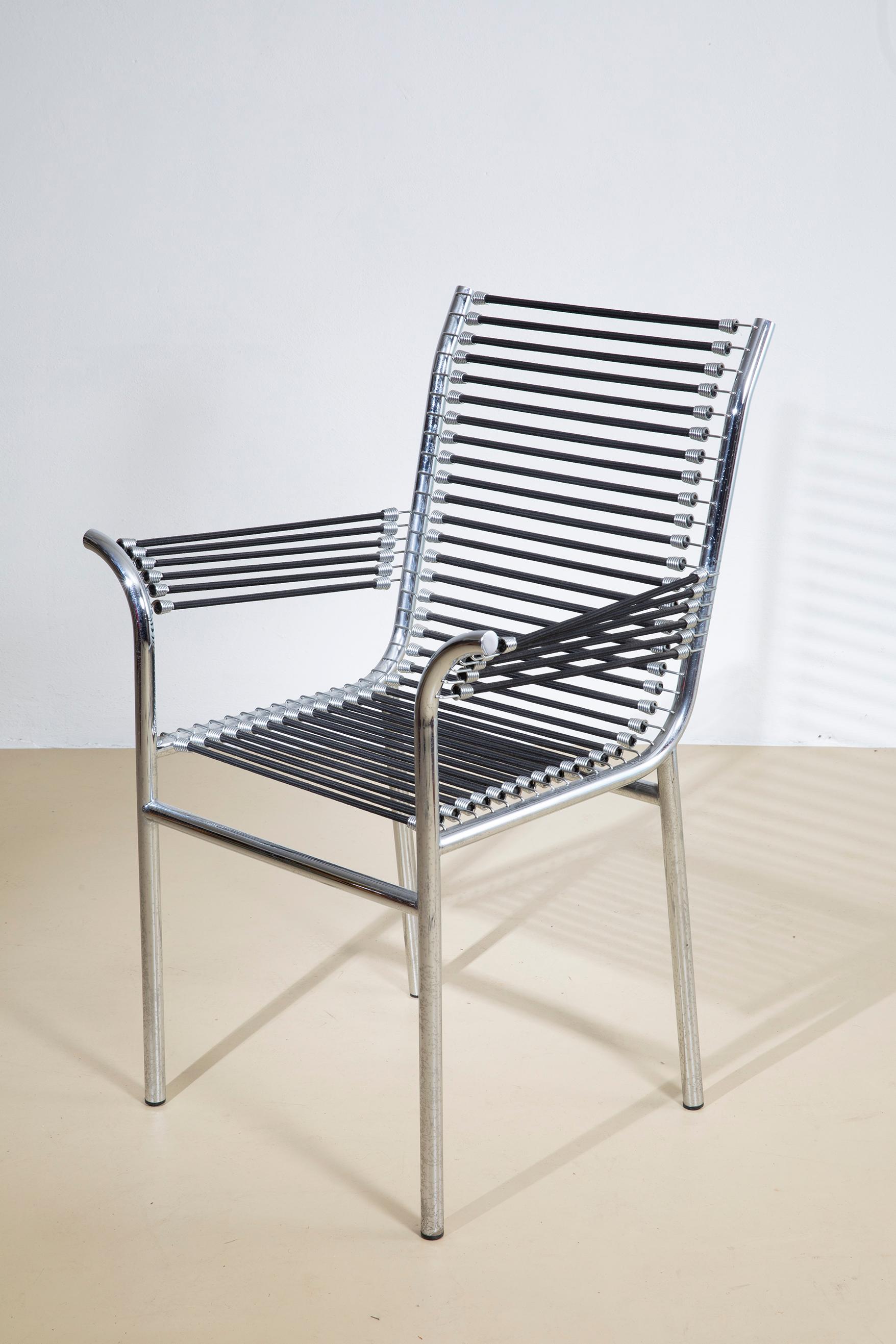 Sillón Renè Herbst, acero y cuerda elástica, años 70 en venta 4