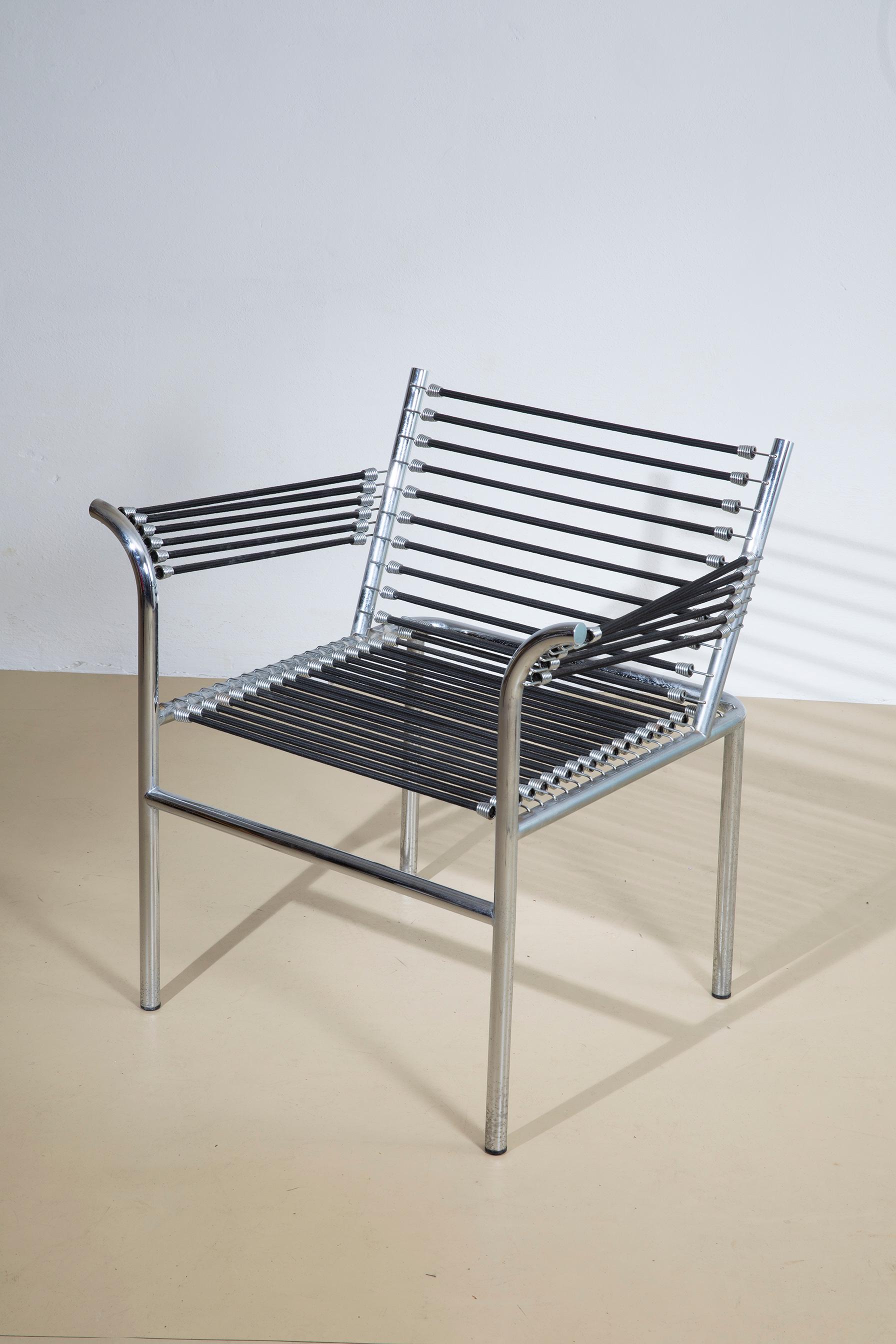 Sillón Renè Herbst, acero y cuerda elástica, años 70 Moderno de mediados de siglo en venta