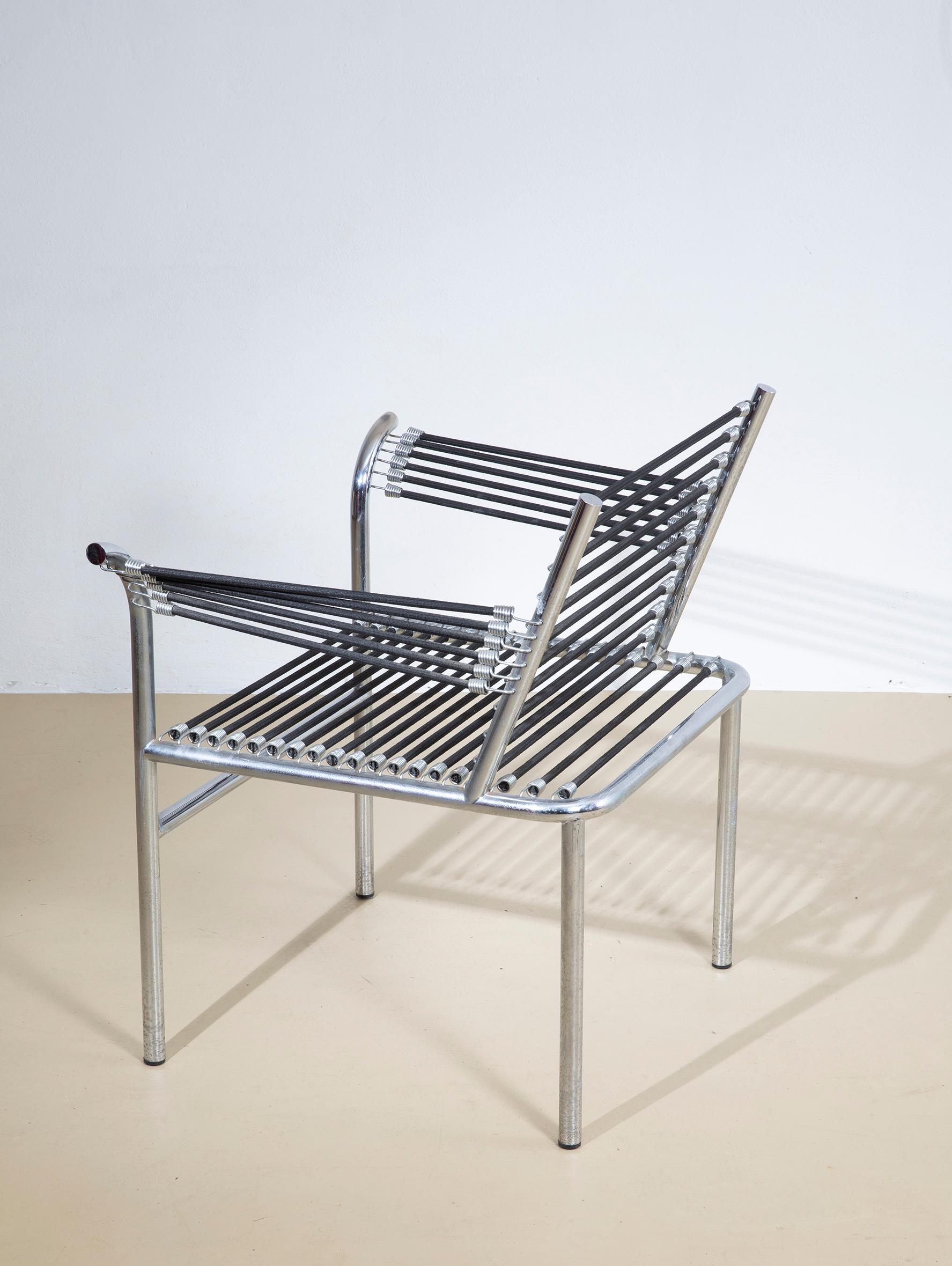Sillón Renè Herbst, acero y cuerda elástica, años 70 en Bueno estado para la venta en Firenze, IT