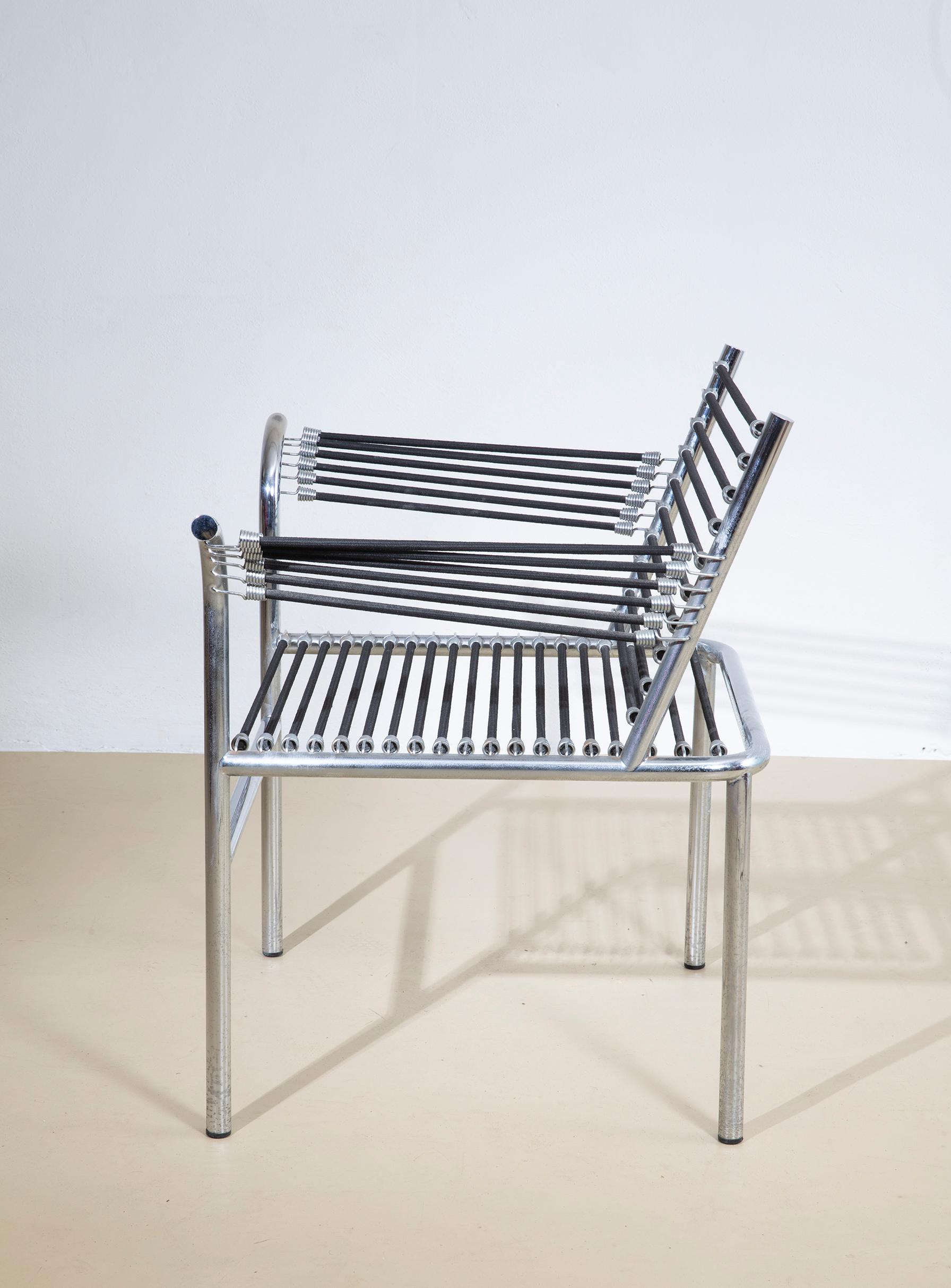 Sillón Renè Herbst, acero y cuerda elástica, años 70 Late 20th Century en venta