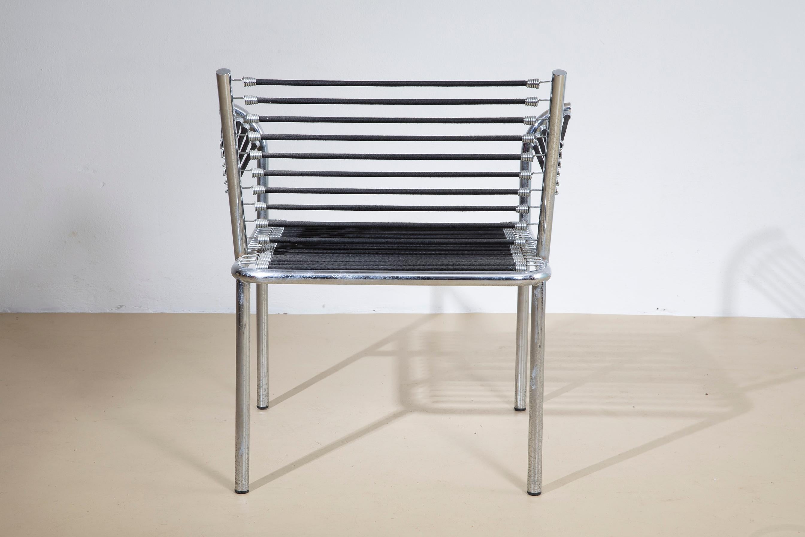 Sillón Renè Herbst, acero y cuerda elástica, años 70 Acero en venta