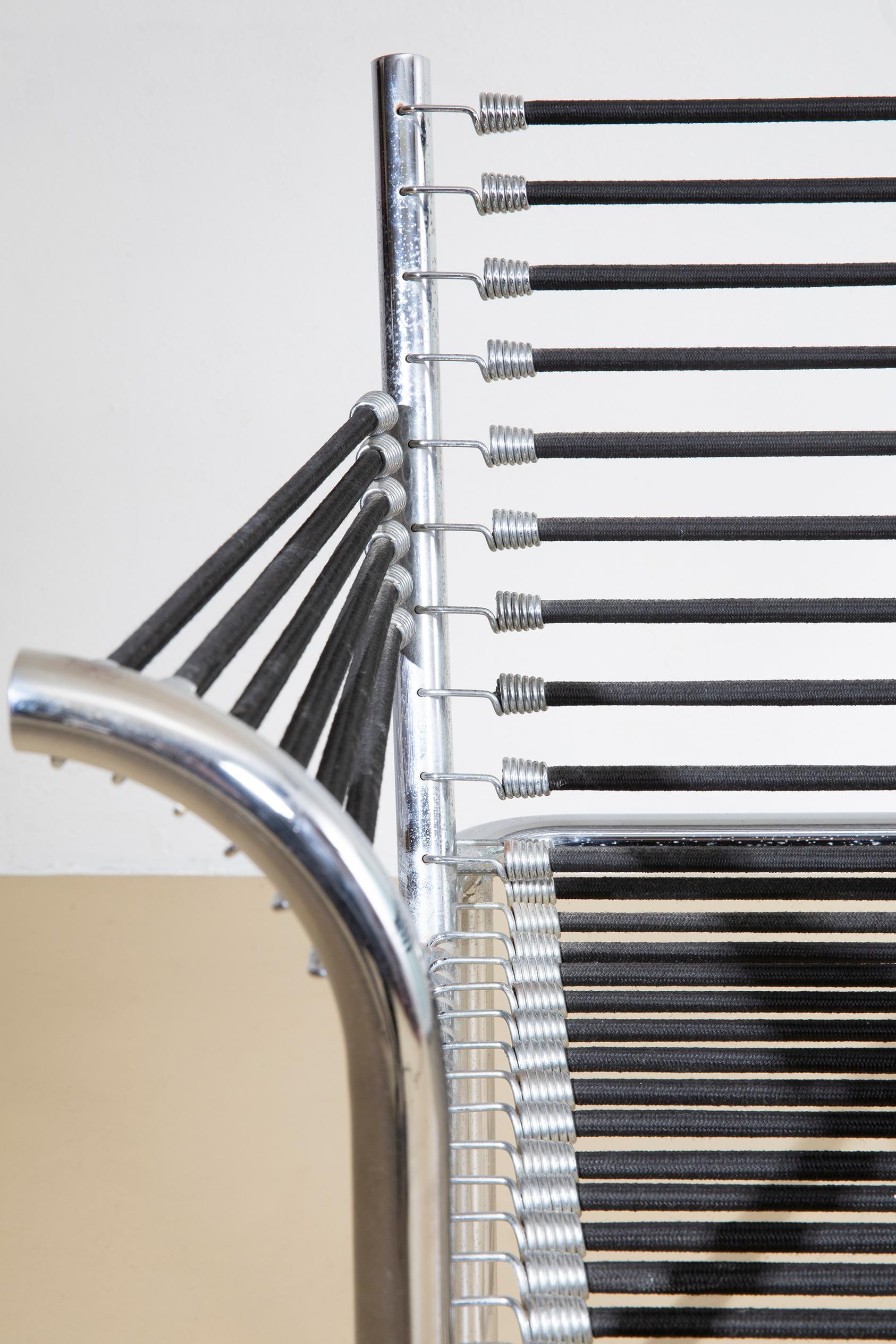 Sillón Renè Herbst, acero y cuerda elástica, años 70 en venta 2