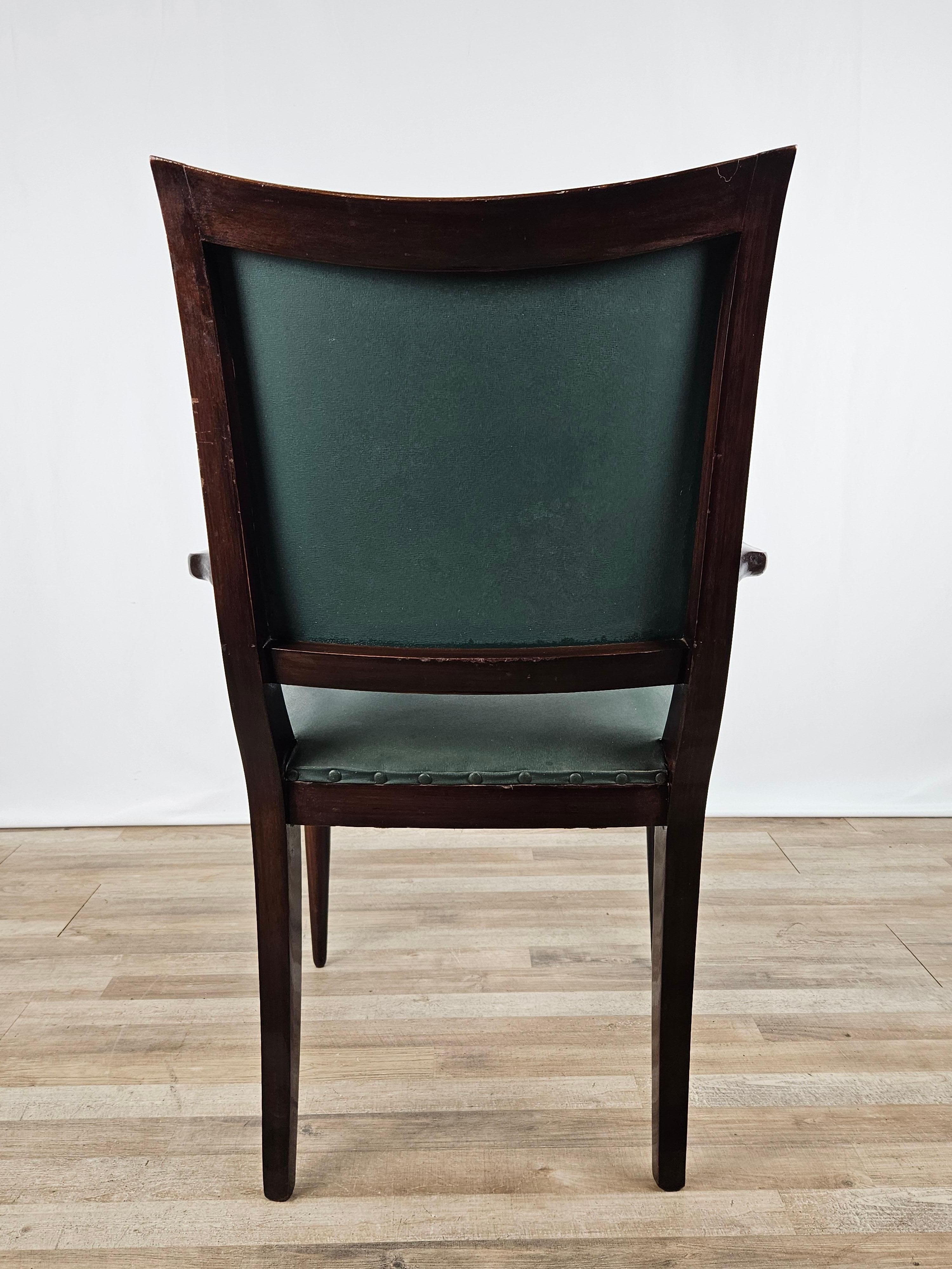 Italian Walnut upholstered executive armchair 20th century For Sale