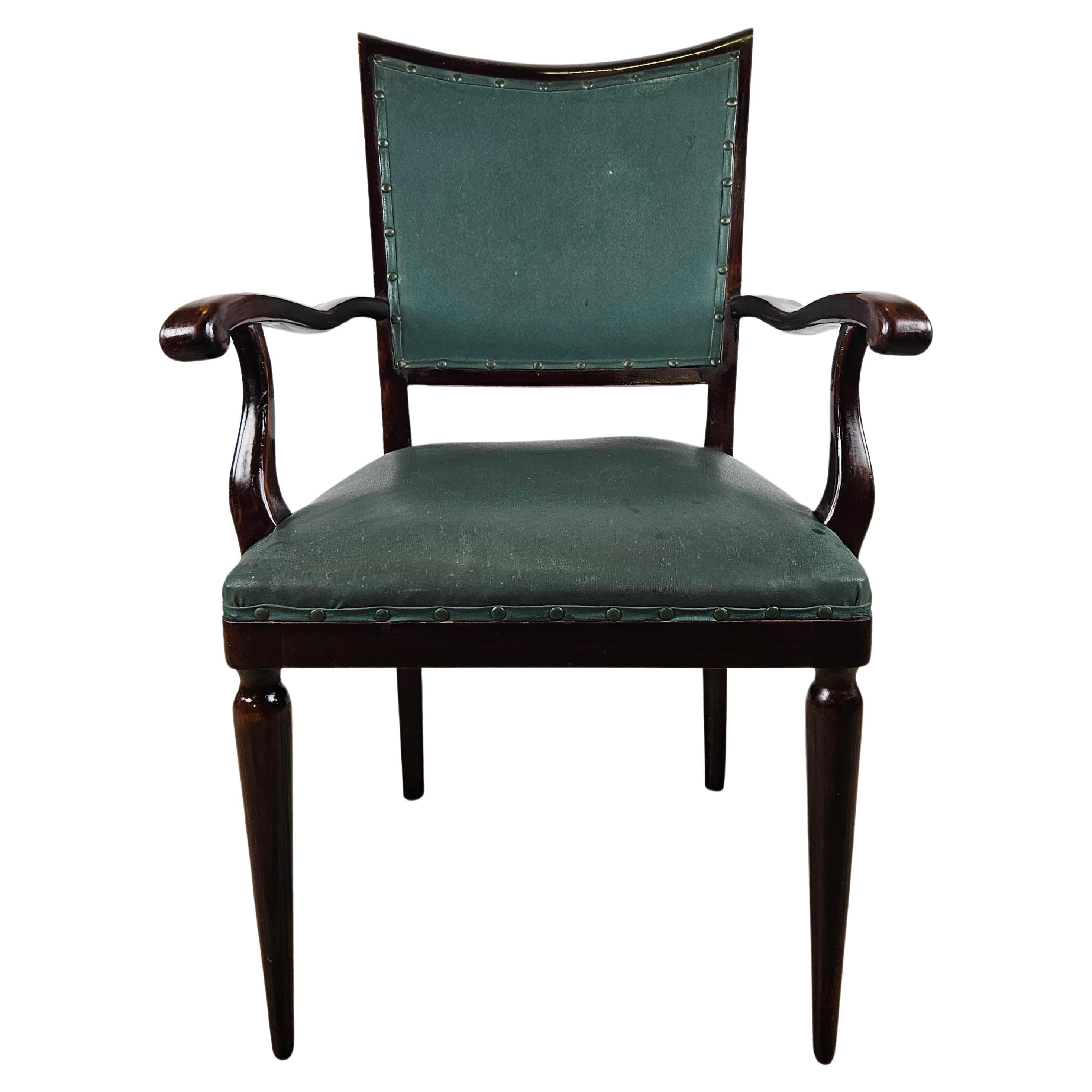 Walnut upholstered executive armchair 20th century For Sale