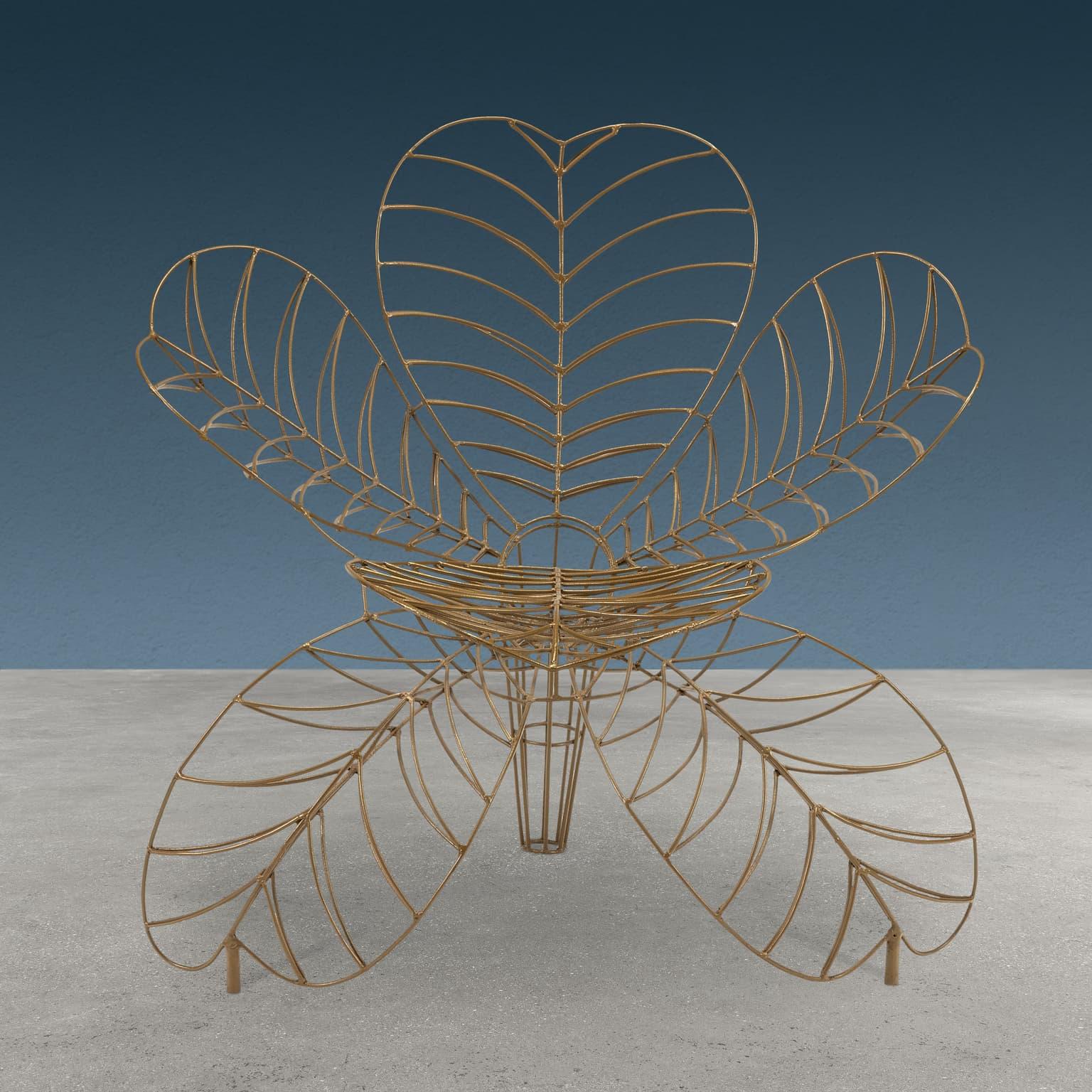 Fauteuil conçu et réalisé par Anacleto Spazzapan en soudant une tige de fer et en l'émaillant ensuite dans des tons d'ocre. Cette chaise porte les initiales de l'artiste et appartient à la série 