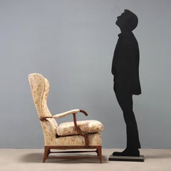 Mid-Century Modern Armchair, Beech Wood, Fabric, Italy, 1950