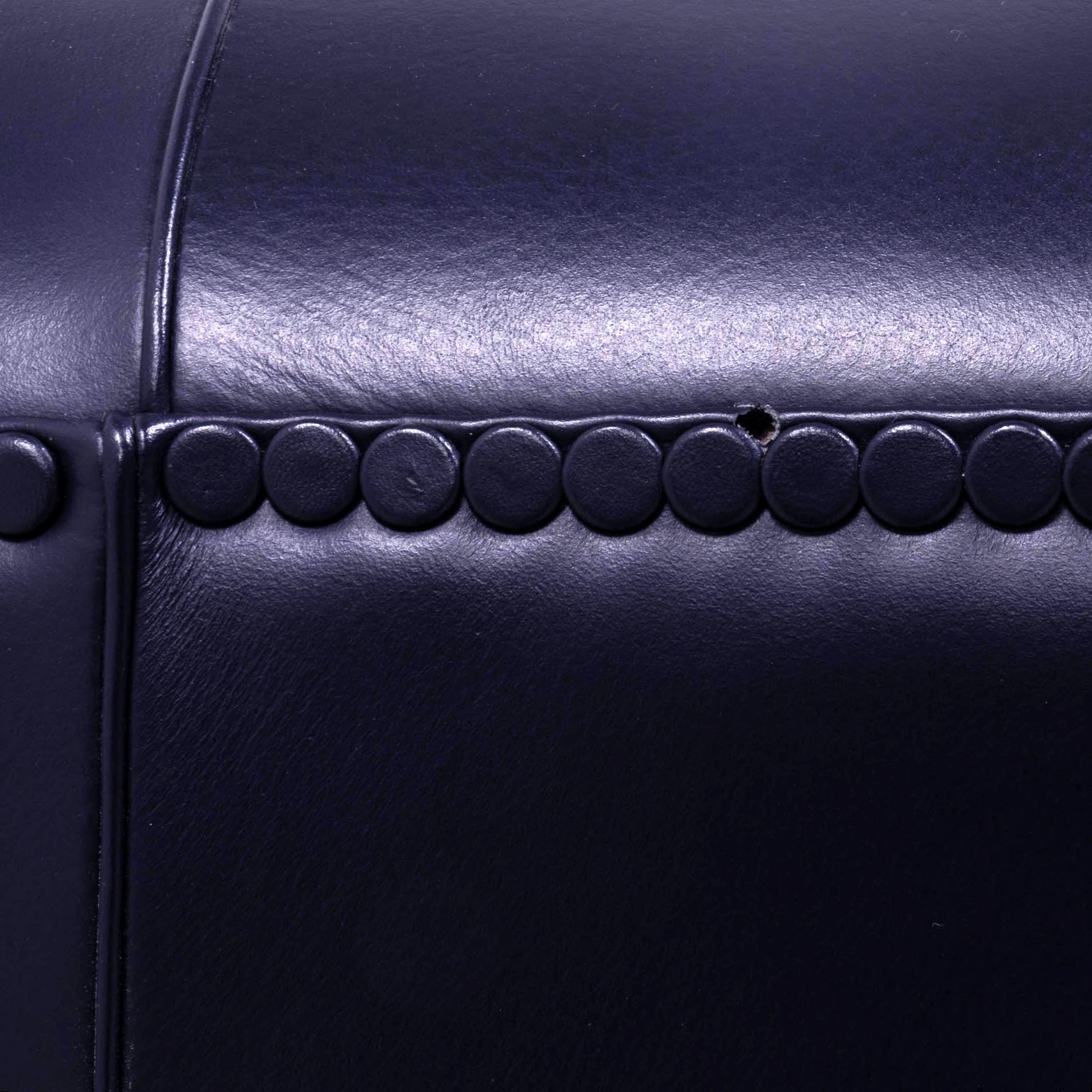 Poltrona Frau, Art Deco Style Dark Blue Leather Sofa and 2 Armchairs Set 8