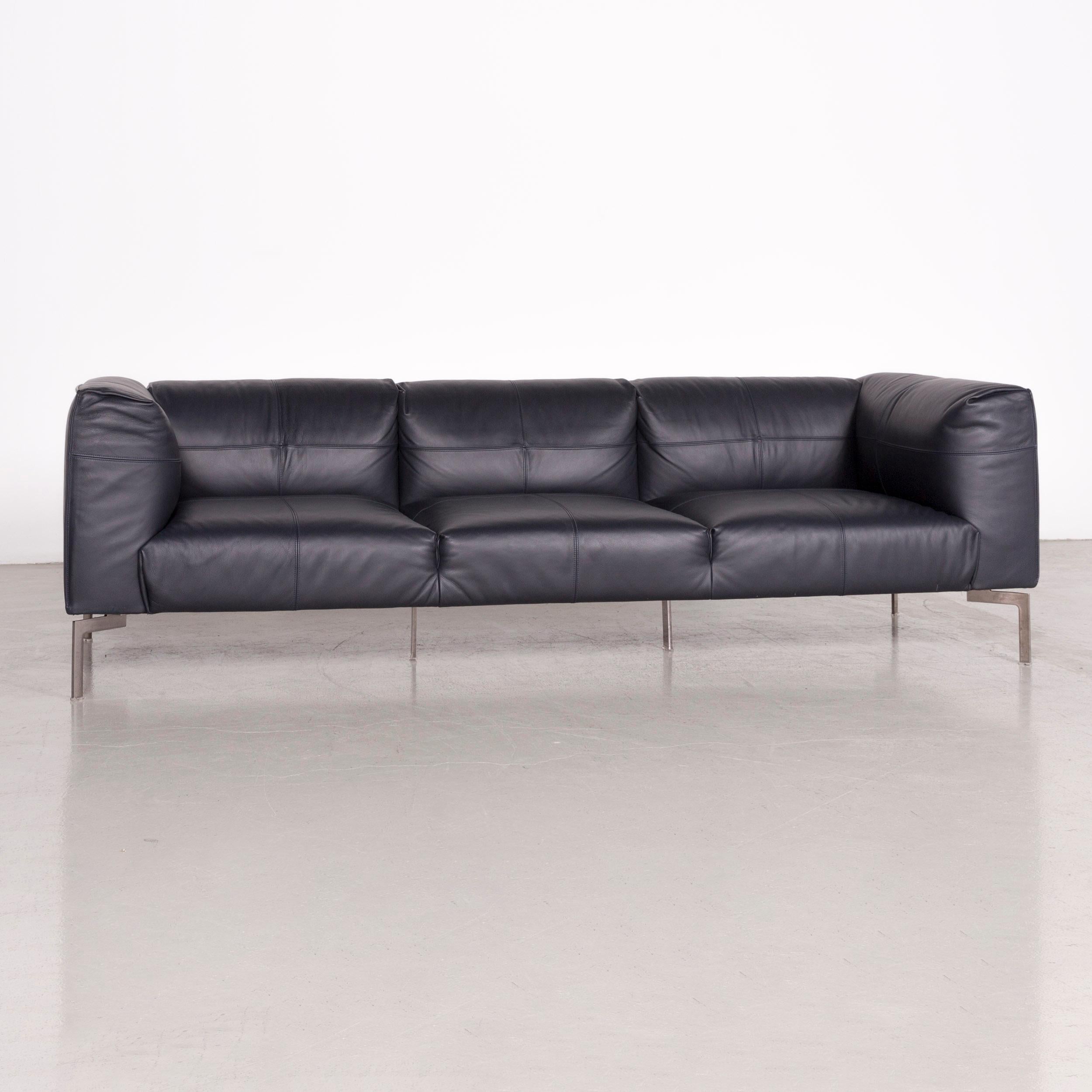 Italian Poltrona Frau Bosforo Designer Leather Couch Blue Three-Seat Sofa For Sale