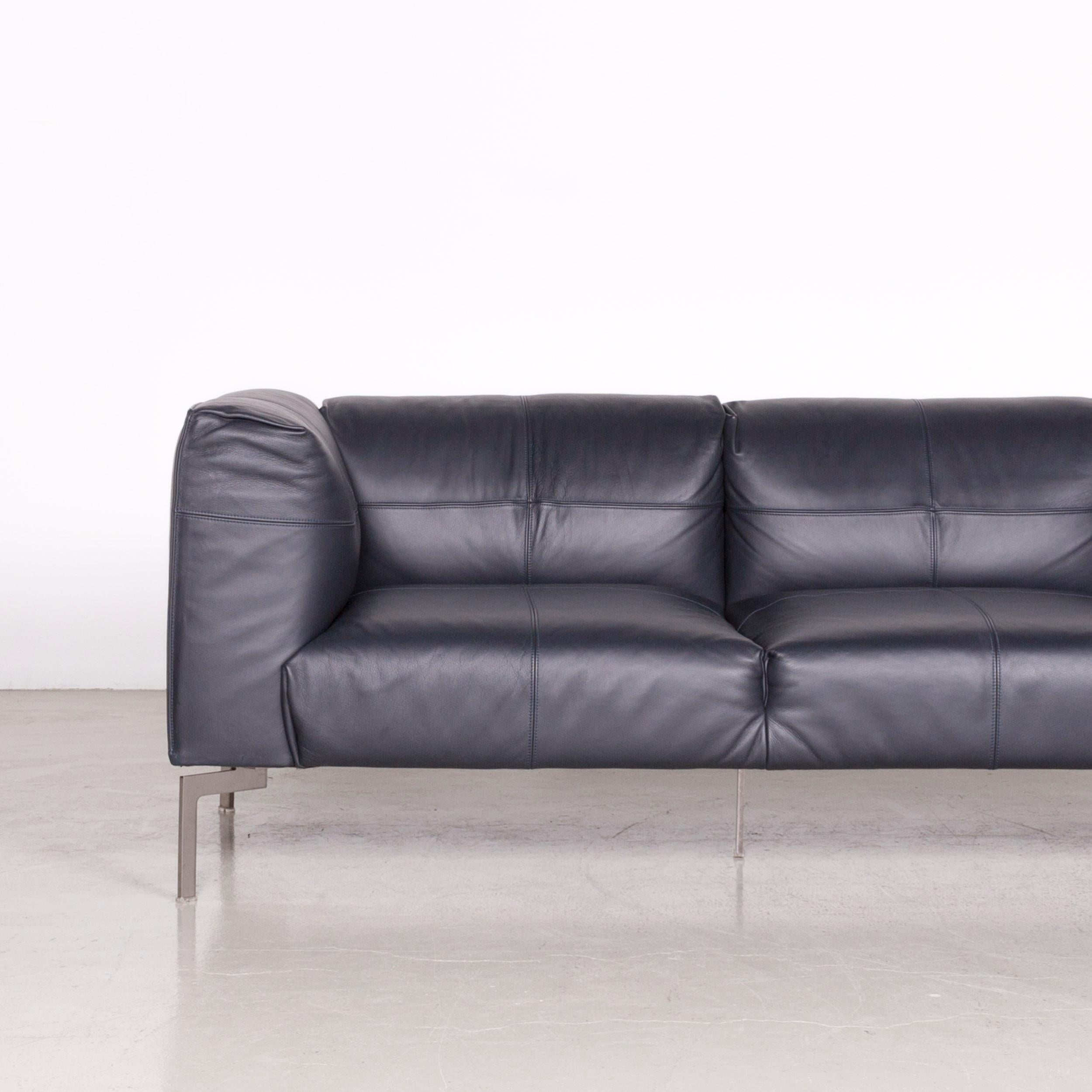 Poltrona Frau Bosforo Designer Leather Couch Blue Three-Seat Sofa In Good Condition For Sale In Cologne, DE