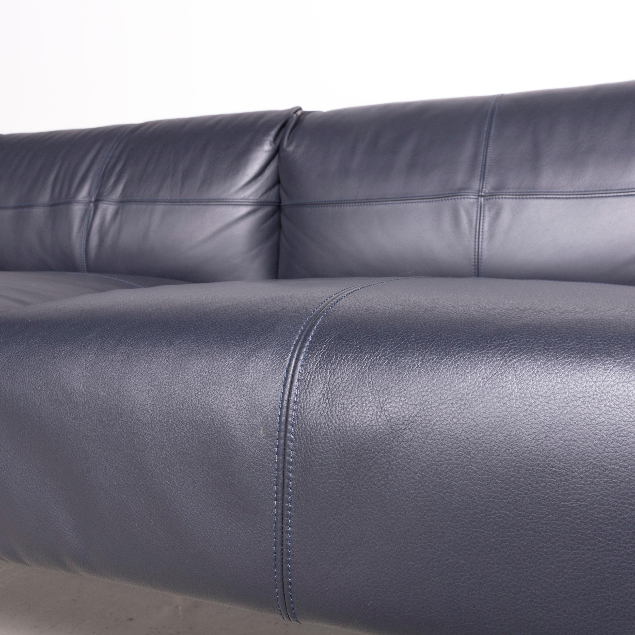 Poltrona Frau Bosforo Designer Leather Couch Blue Three-Seat Sofa For Sale 1