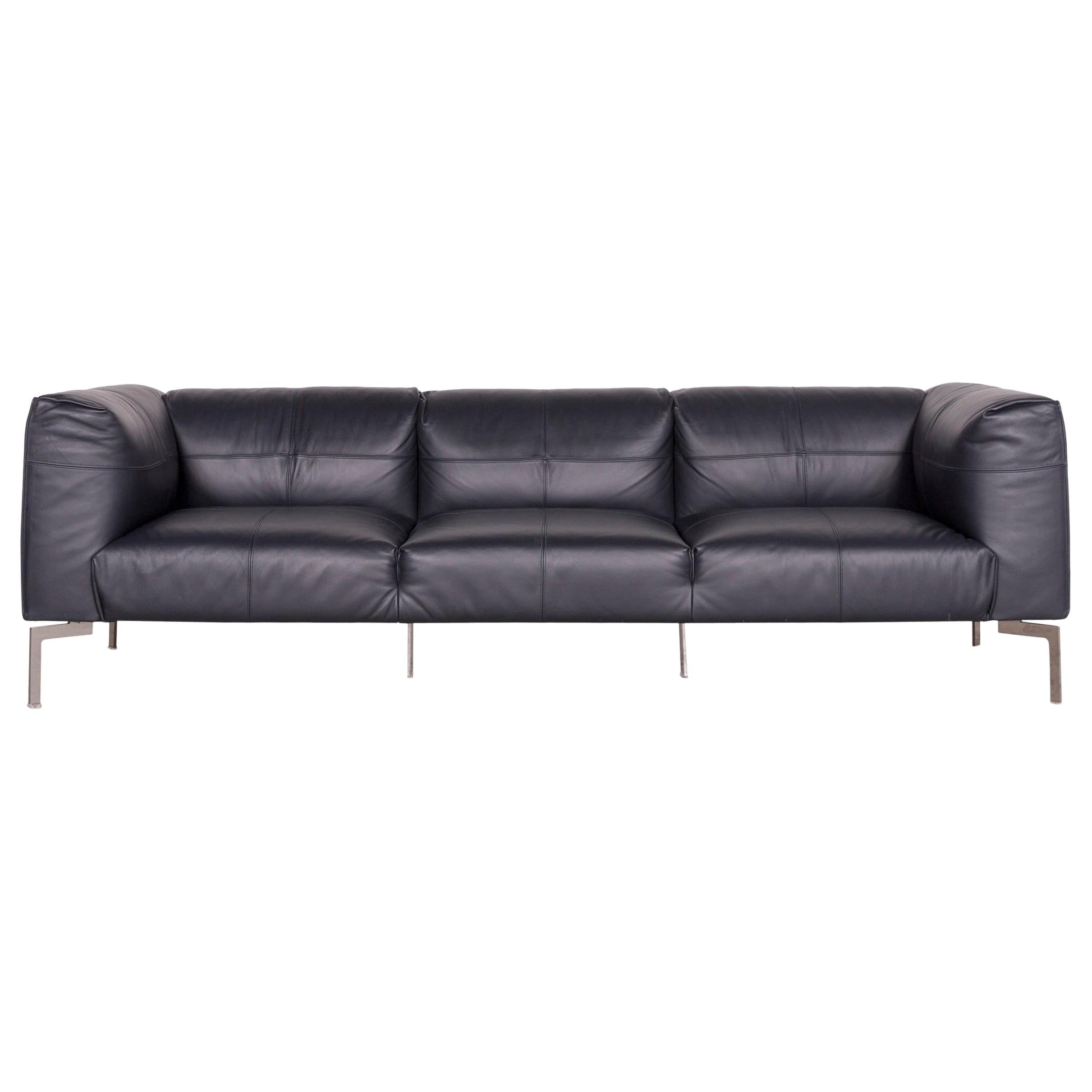 Poltrona Frau Bosforo Designer Leather Couch Blue Three-Seat Sofa For Sale