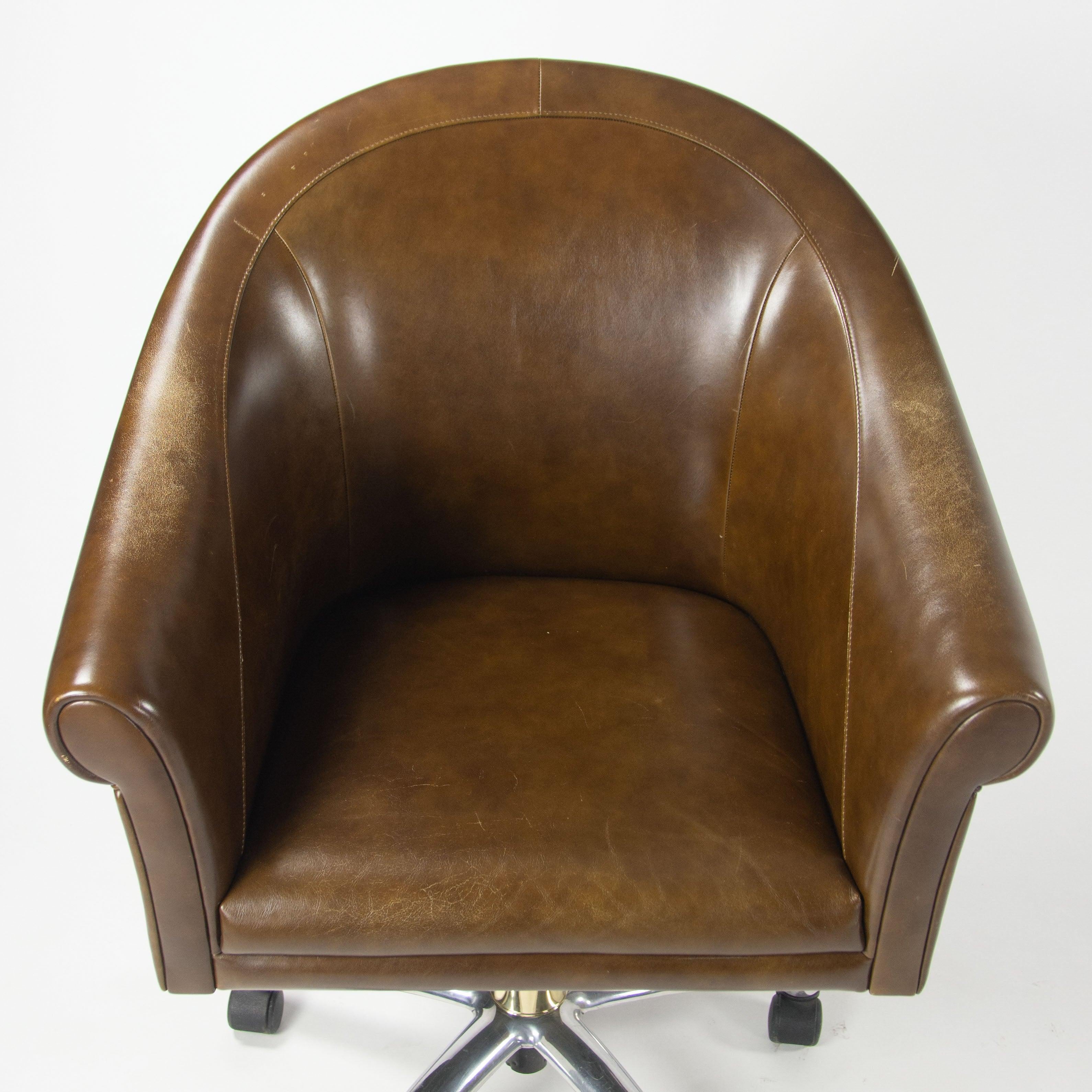 Poltrona Frau Brown Leather Luca Scacchetti Sinan Office Desk Chair en vente 3