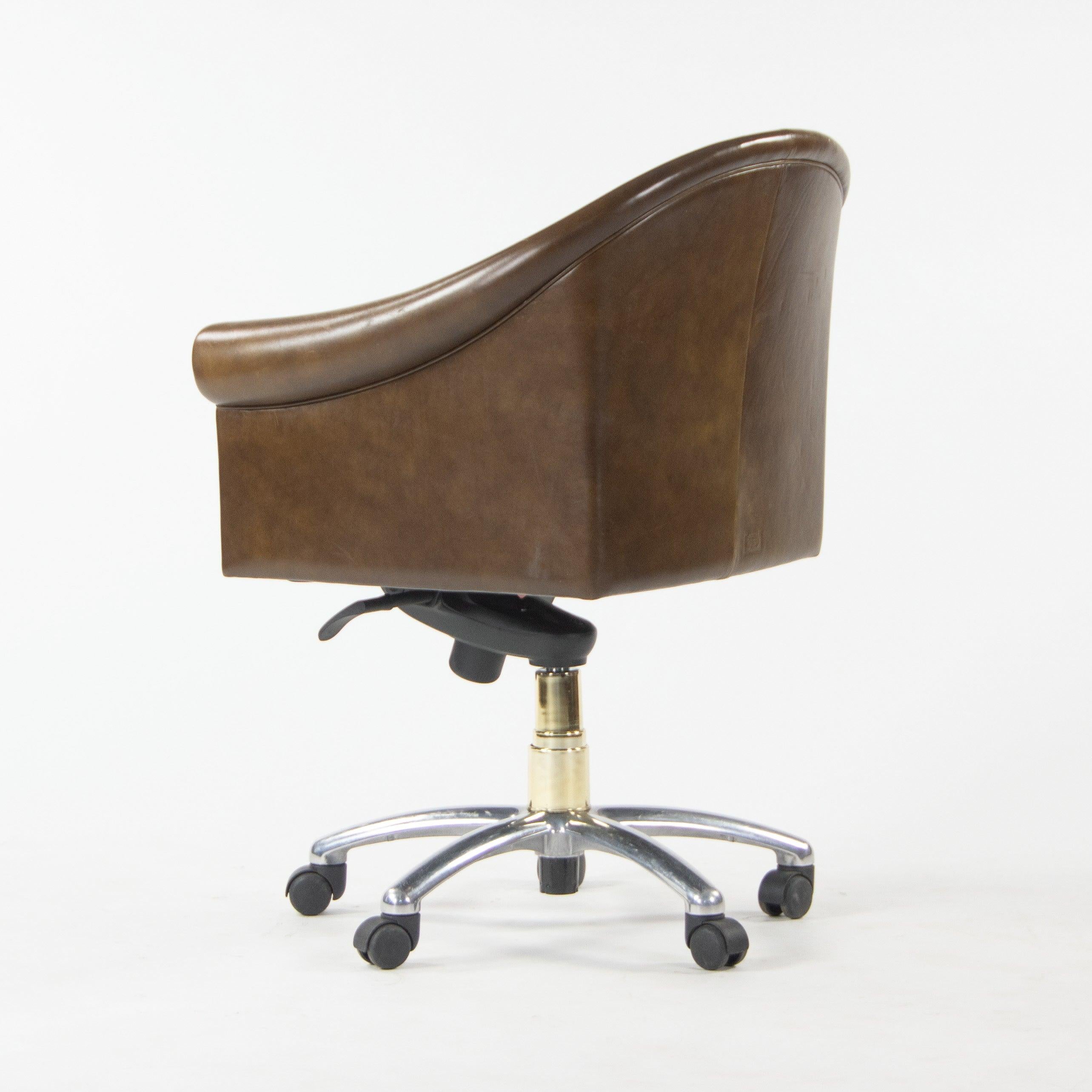 Contemporary Poltrona Frau Brown Leather Luca Scacchetti Sinan Office Desk Chair For Sale