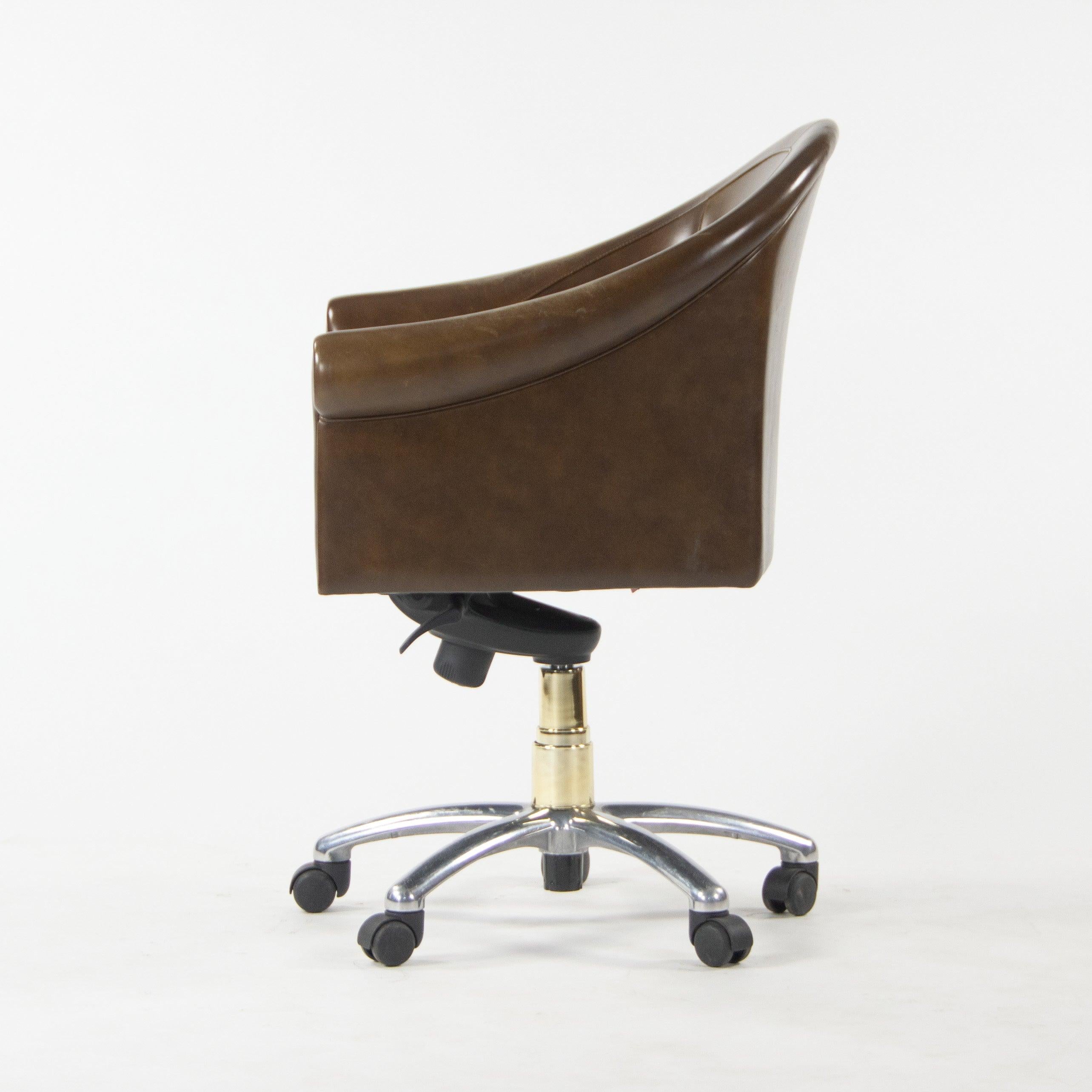 Contemporary Poltrona Frau Brown Leather Luca Scacchetti Sinan Office Desk Chair For Sale