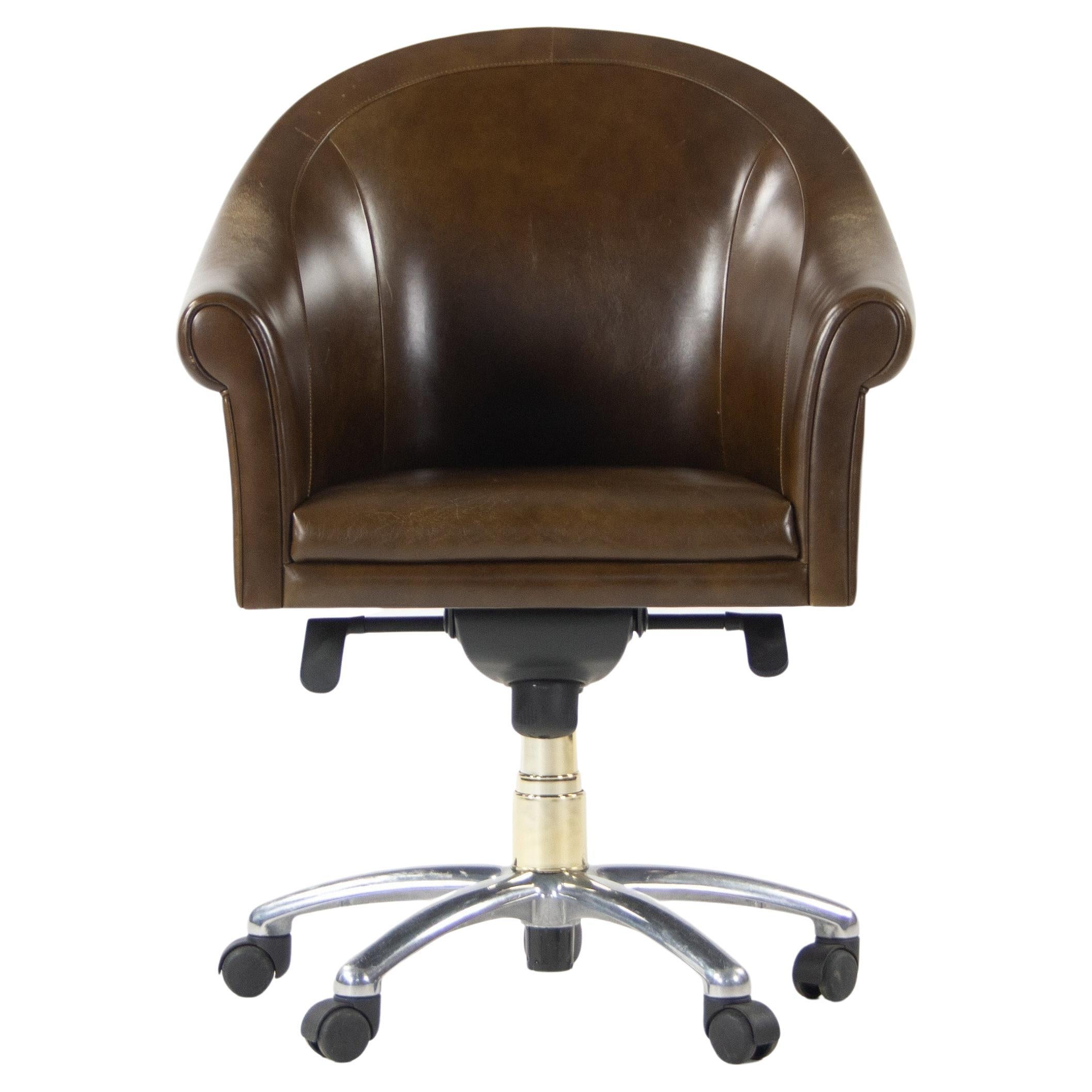 Poltrona Frau Brown Leather Luca Scacchetti Sinan Office Desk Chair en vente