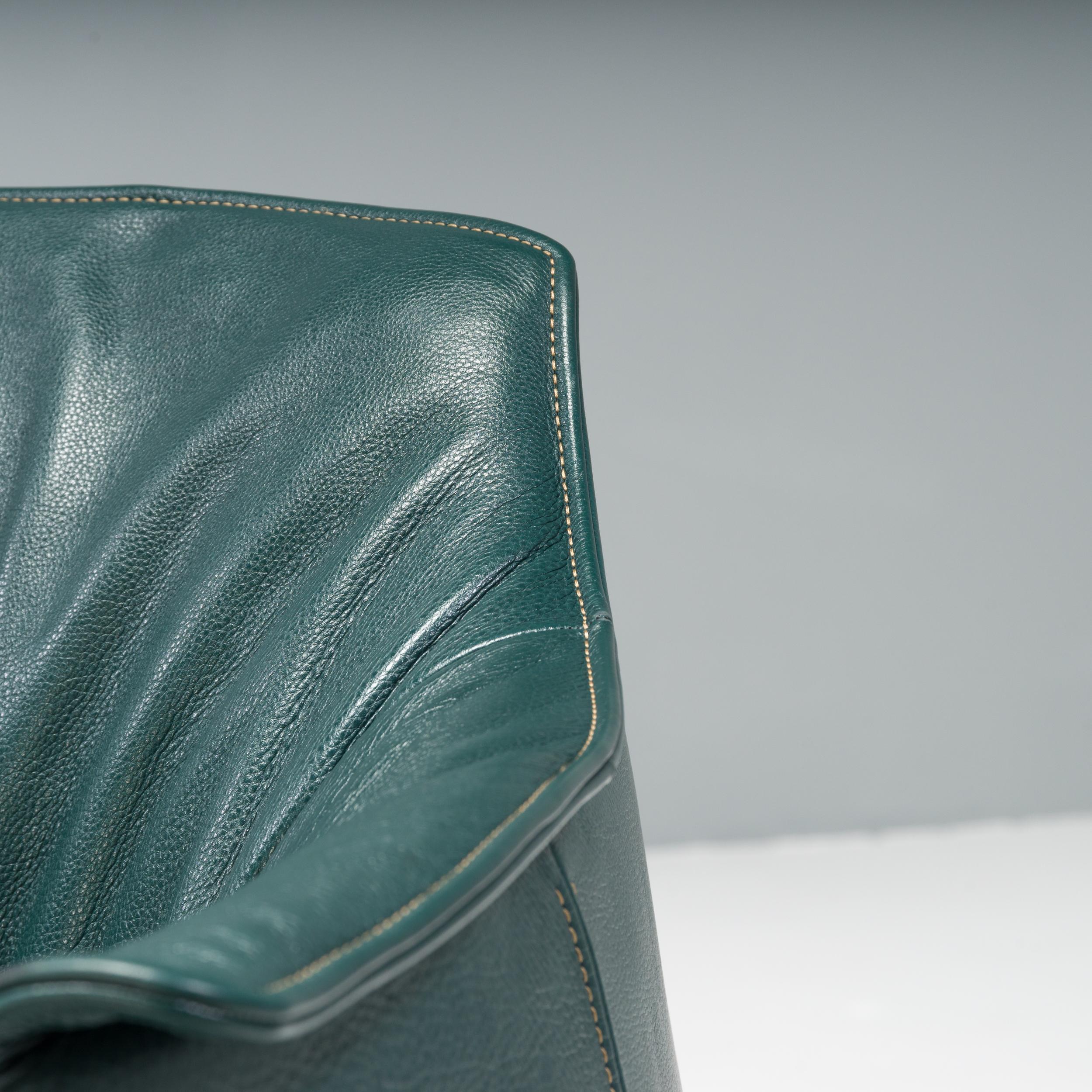  Poltrona Frau by Jean-Marie Massaud Dark Green Leather Archibald Armchairs 2