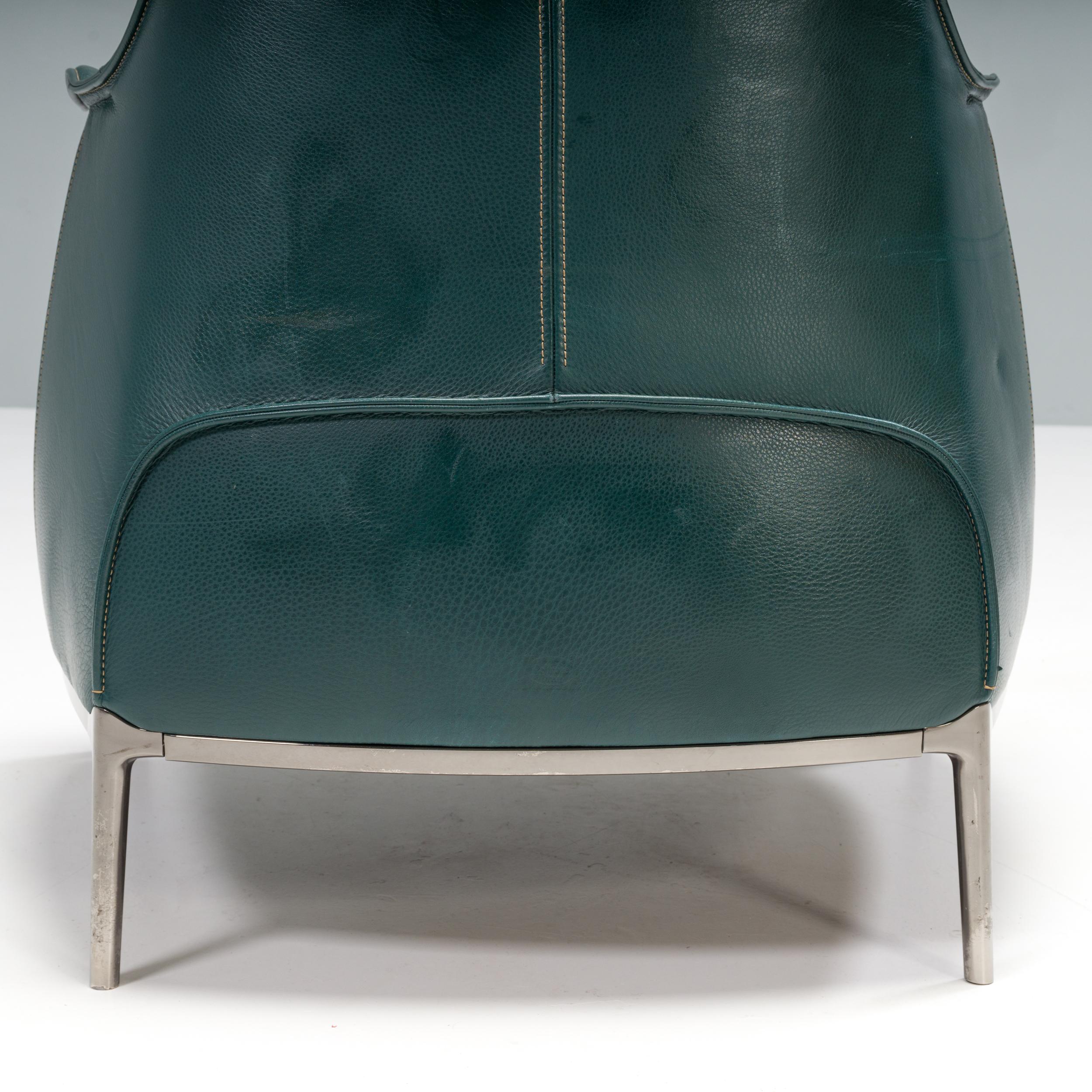 Poltrona Frau by Jean-Marie Massaud Dark Green Leather Archibald Armchairs 6