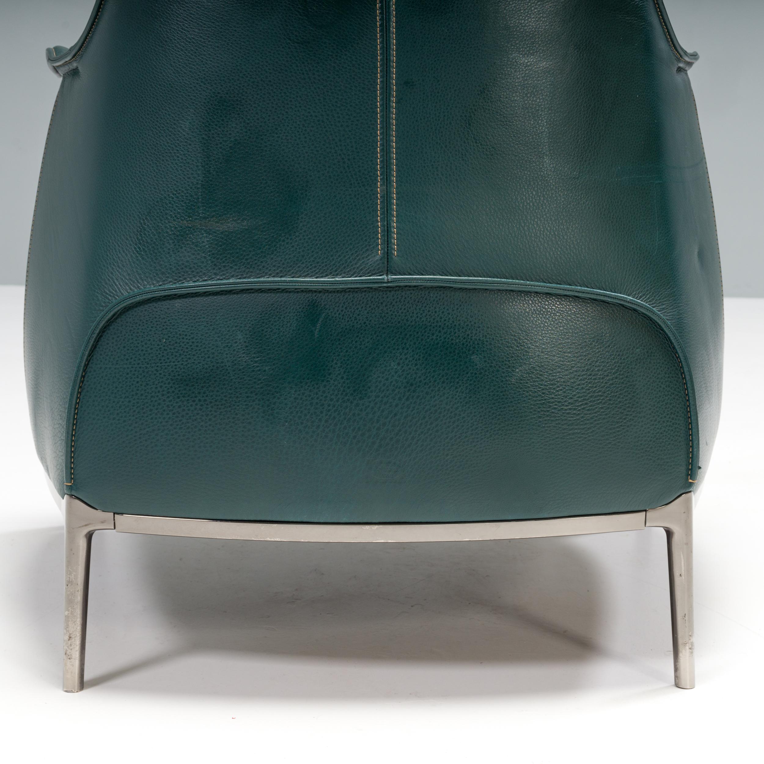  Poltrona Frau by Jean-Marie Massaud Dark Green Leather Archibald Armchairs 6