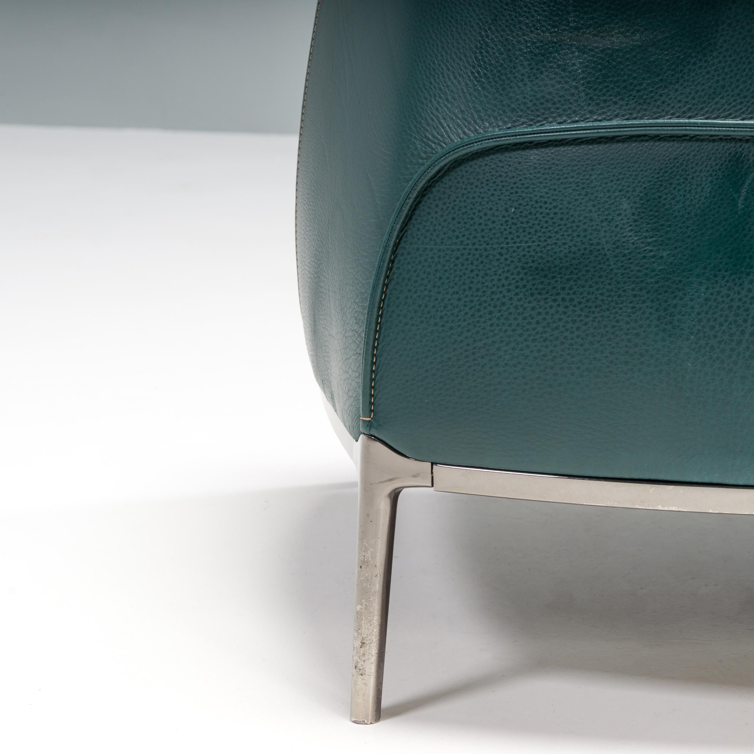 Poltrona Frau by Jean-Marie Massaud Dark Green Leather Archibald Armchairs 7