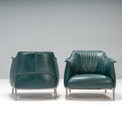 Poltrona Frau by Jean-Marie Massaud Dark Green Leather Archibald Armchairs