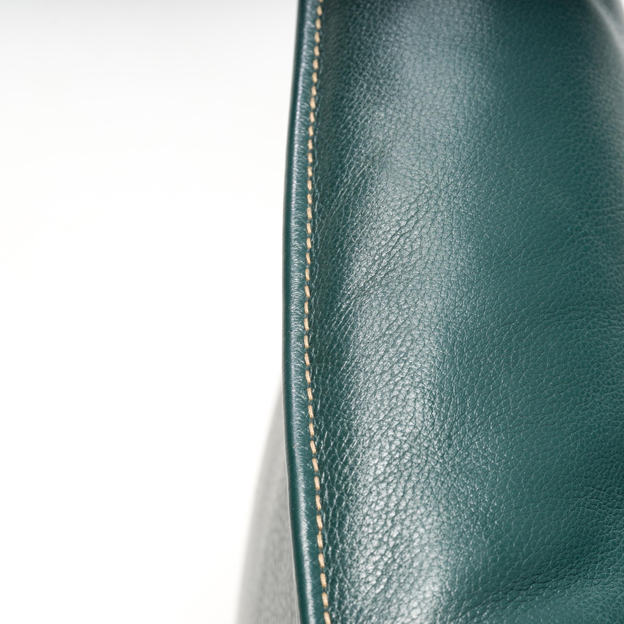  Poltrona Frau by Jean-Marie Massaud Dark Green Leather Archibald Armchairs 1