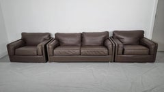 Poltrona Frau Designer Italian Leather Lounge Suite in Rich Chocolate Leather