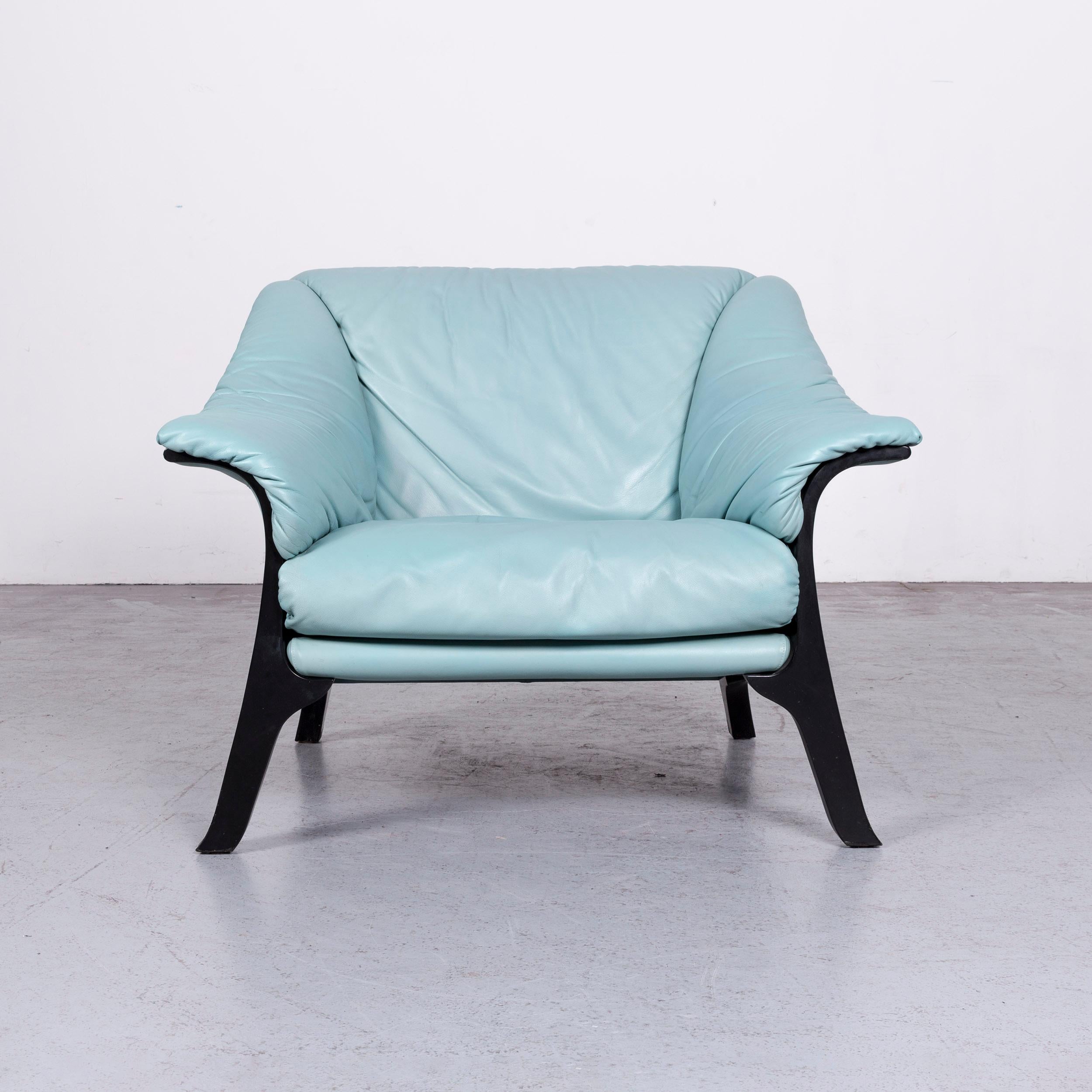 Italian Poltrona Frau Designer Leather Armchair Blue One-Seat Chair