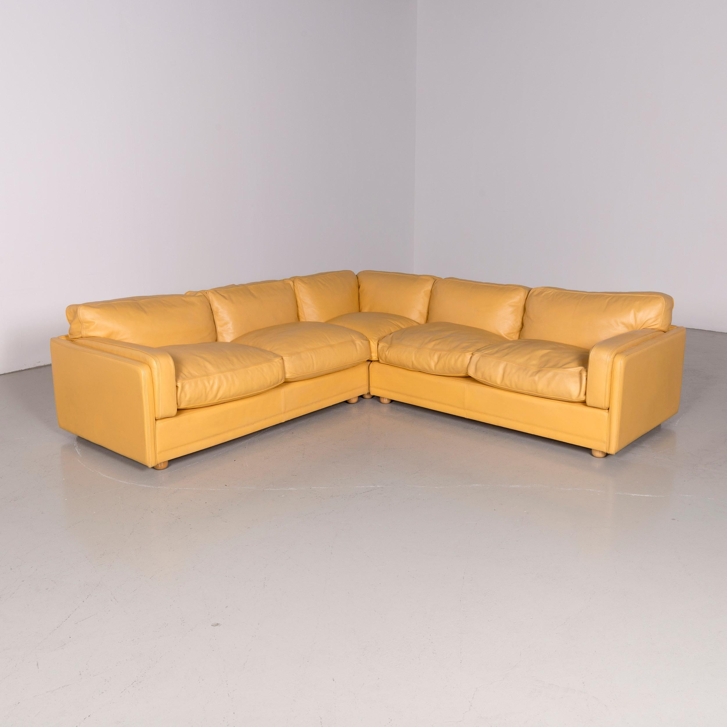 Poltrona Frau designer leather corner couch sofa yellow.
