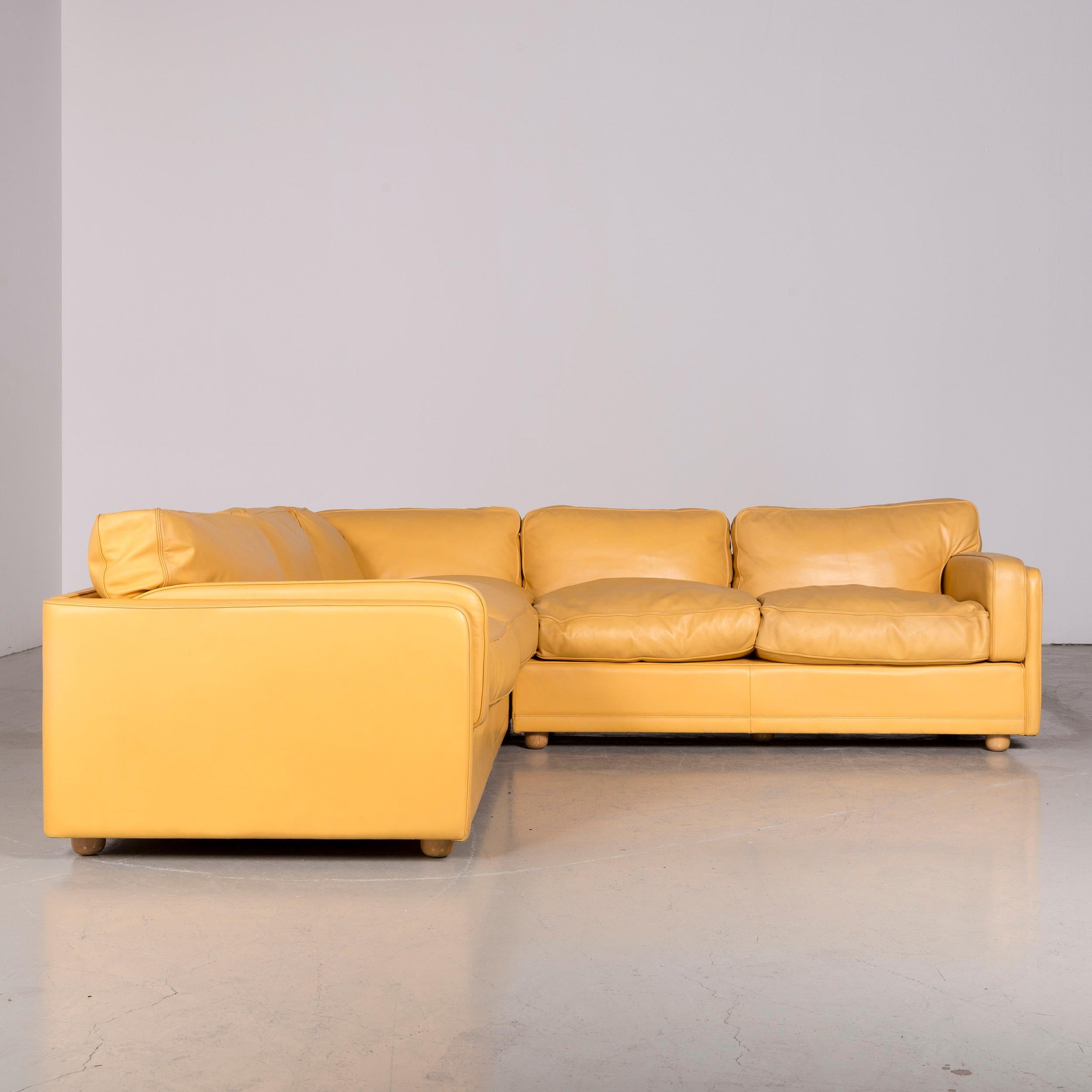 Italian Poltrona Frau Designer Leather Corner Couch Sofa Yellow For Sale