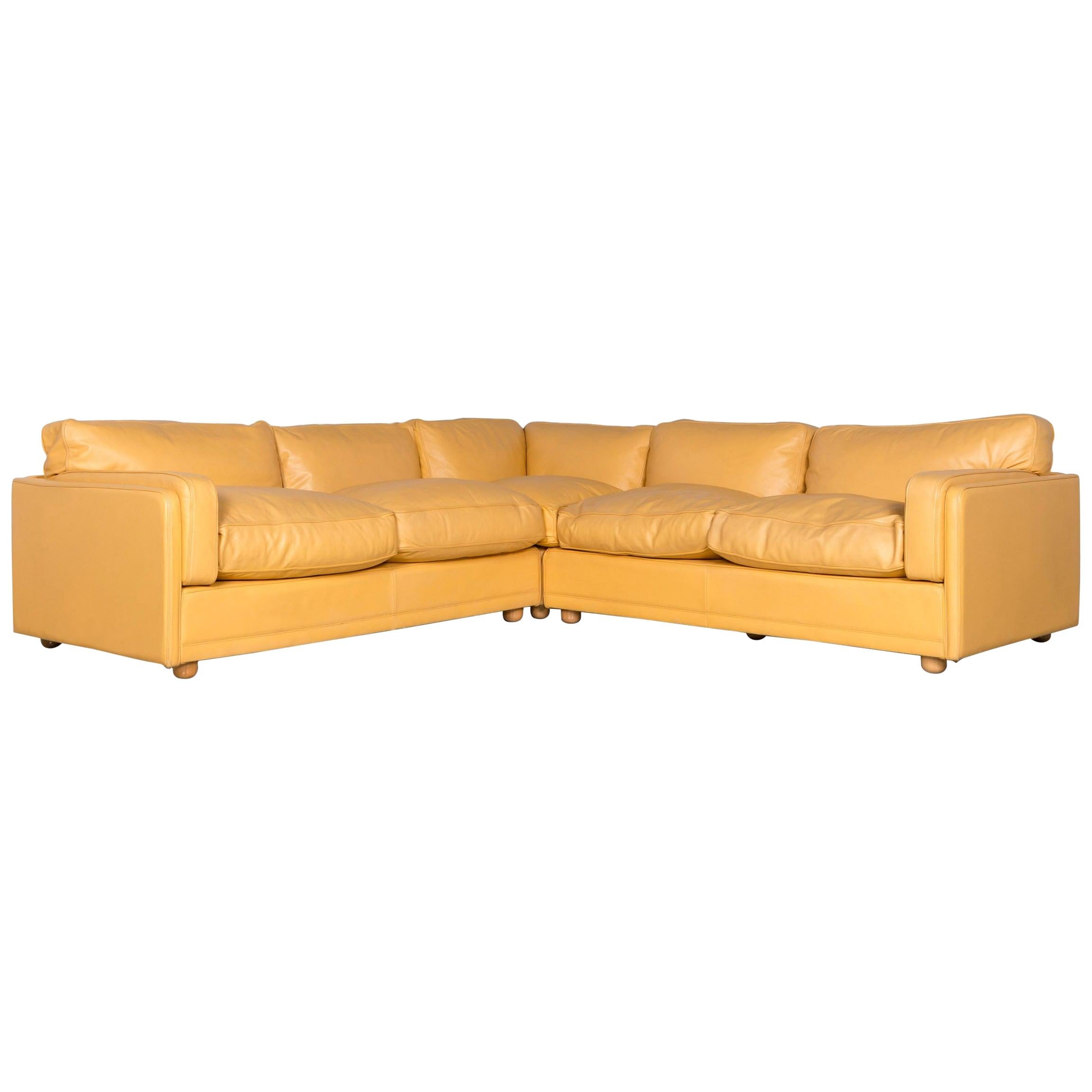 Poltrona Frau Designer Leather Corner Couch Sofa Yellow For Sale