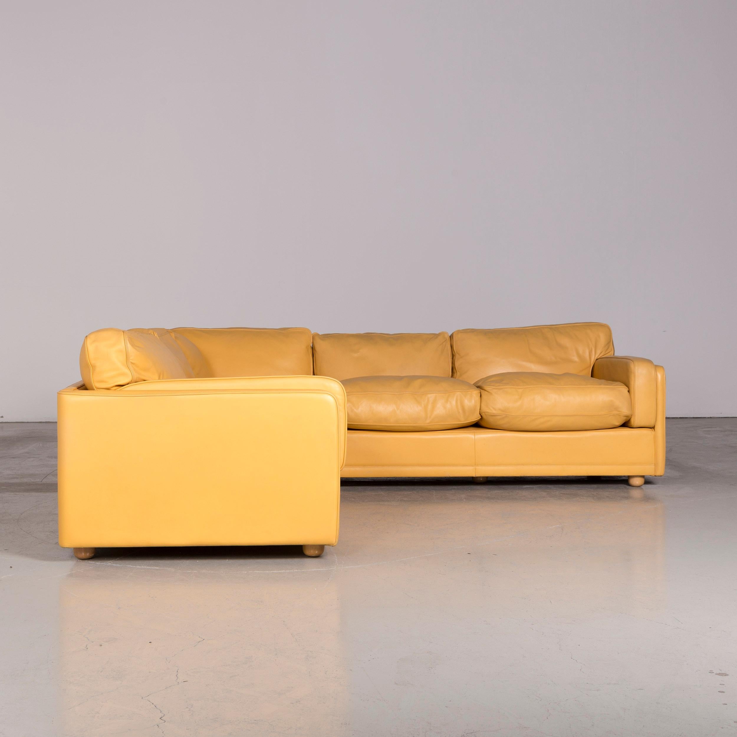 Poltrona Frau Designer Leather Corner Sofa Yellow Genuine Leather Sofa Couch In Good Condition For Sale In Cologne, DE