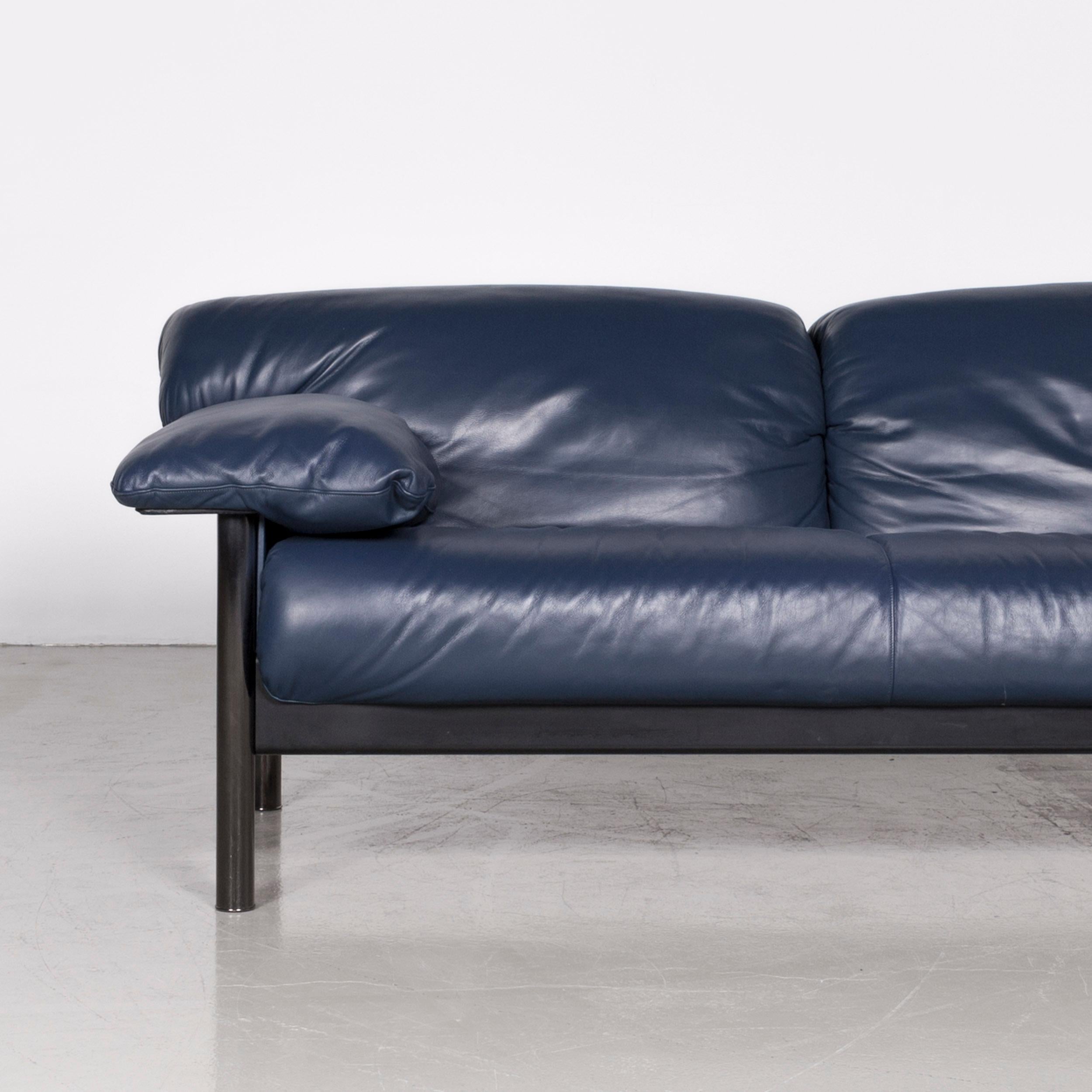 Italian Poltrona Frau Designer Leather Sofa Blue Genuine Leather Two-Seat Couch