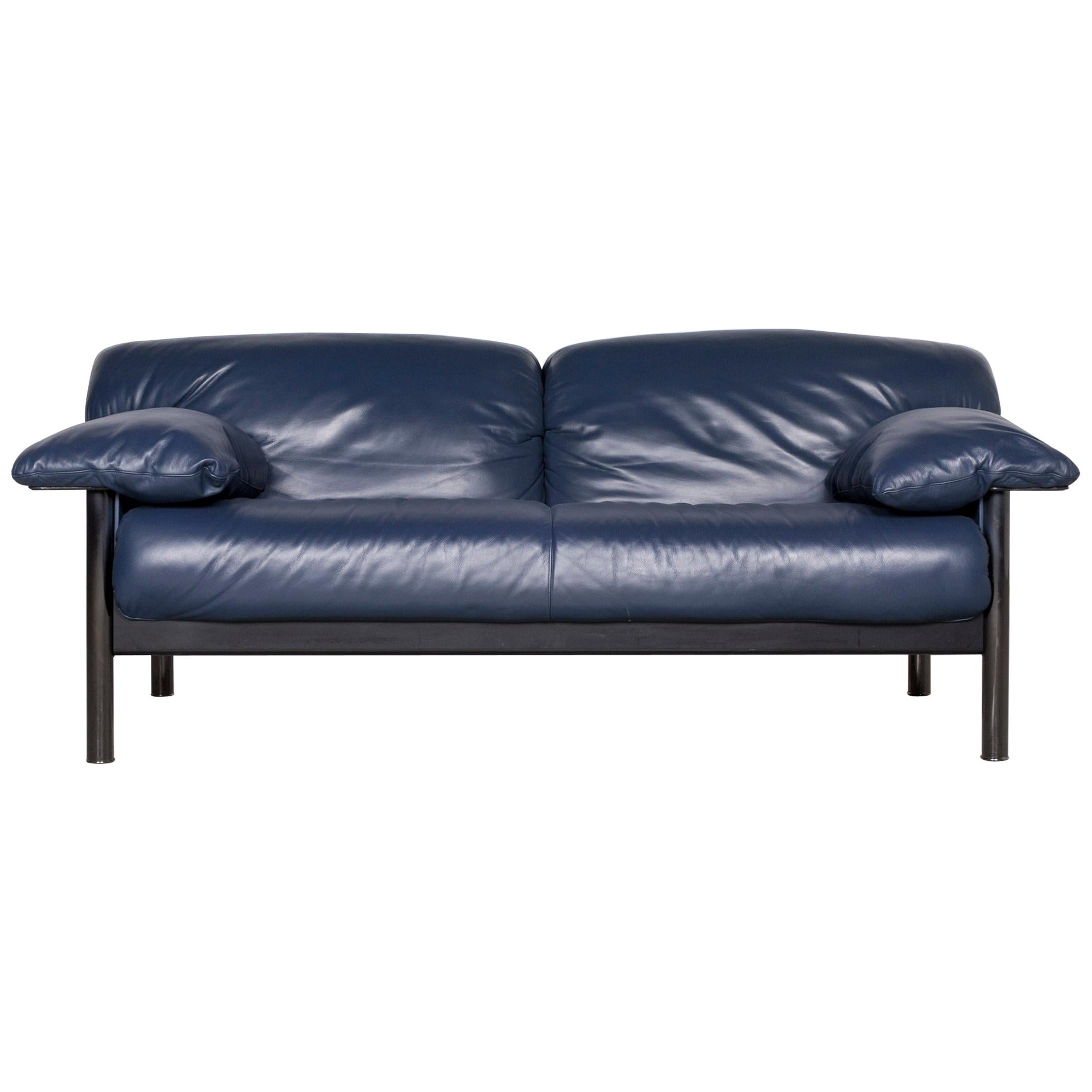 Poltrona Frau Designer Leather Sofa Blue Genuine Leather Two-Seat Couch