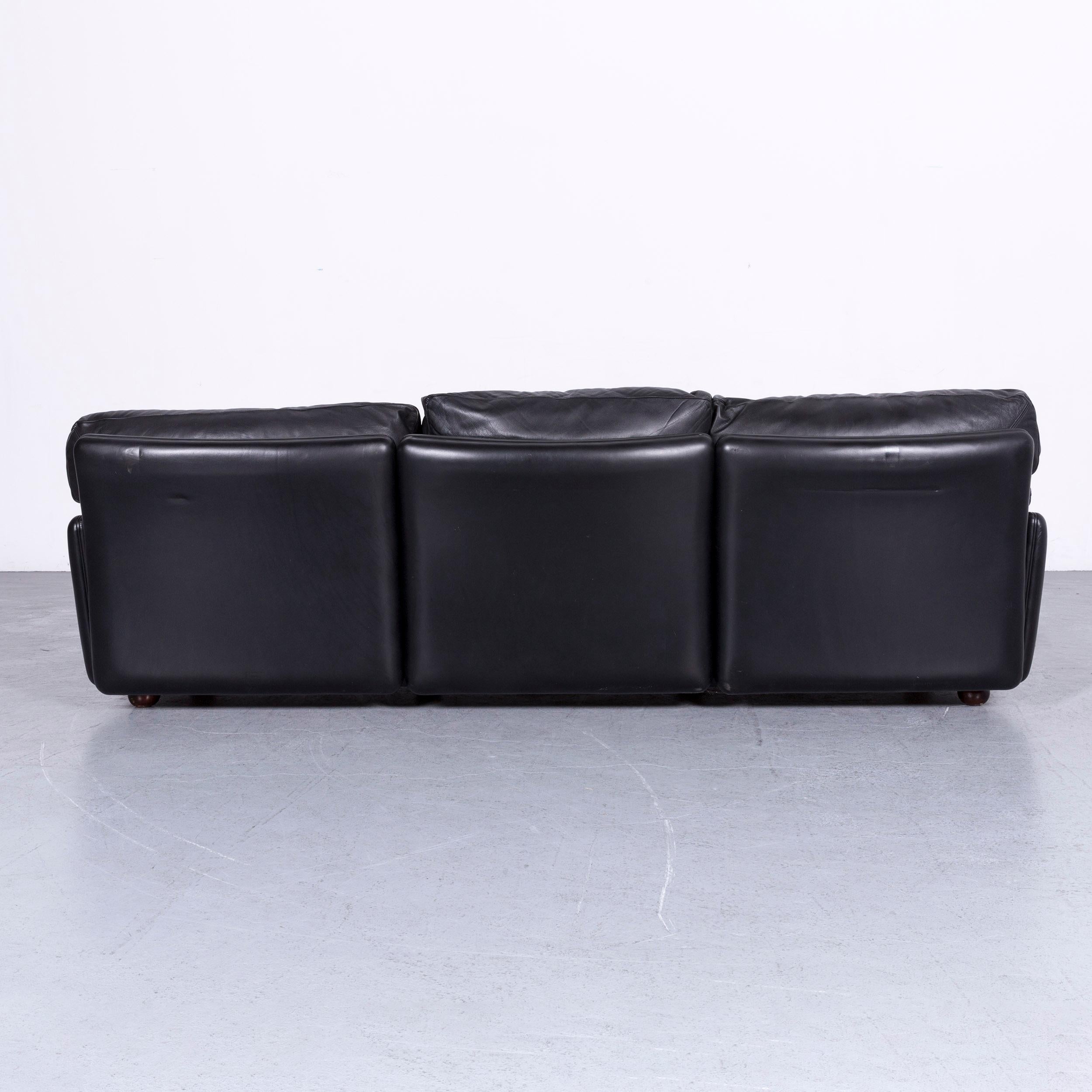 Poltrona Frau Designer Leather Sofa in Black Three-Seat Couch For Sale 2