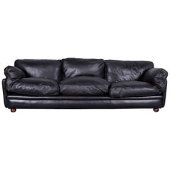 Poltrona Frau Designer Leather Sofa in Black Three-Seat Couch