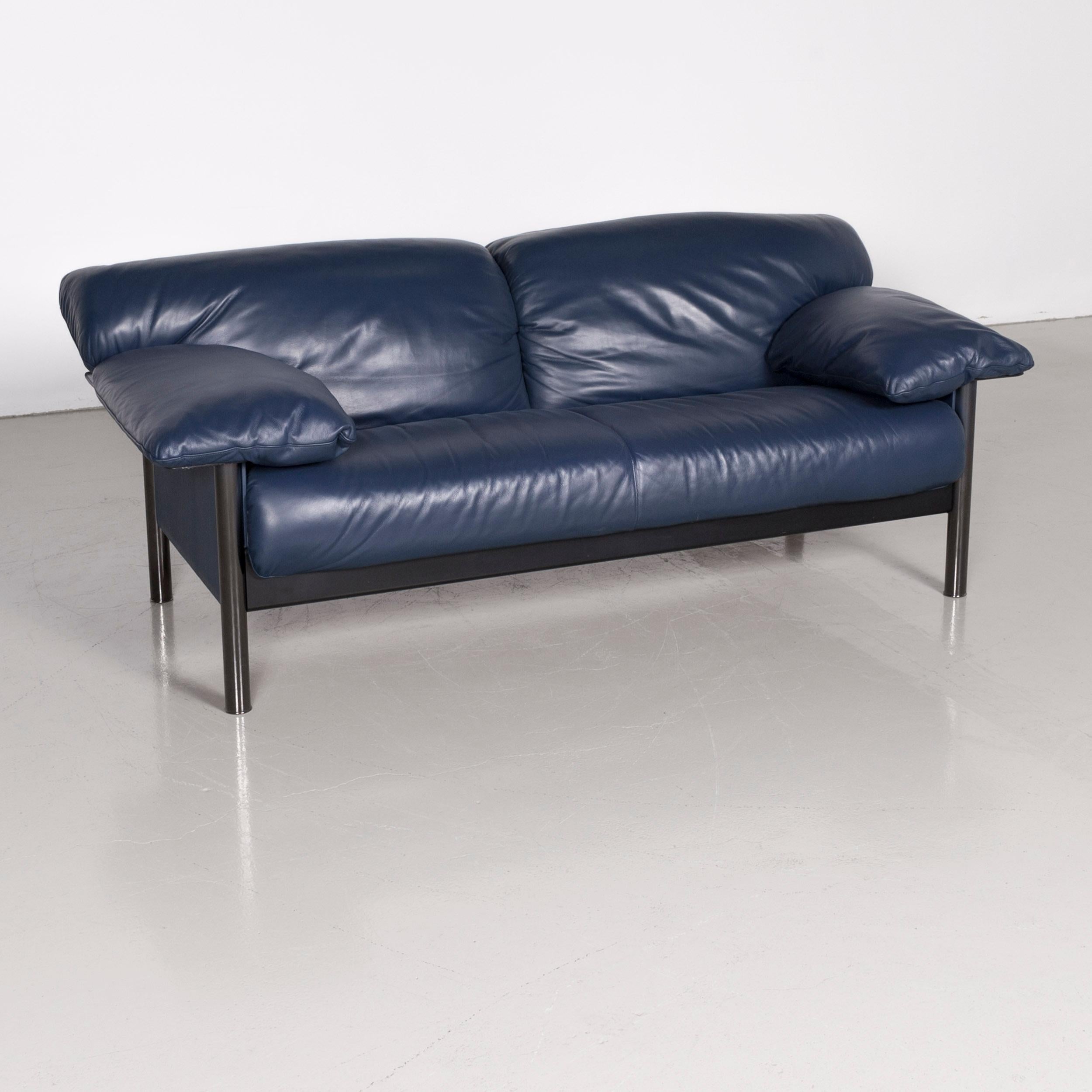 Poltrona Frau designer leather two-seat couch blue.