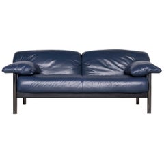 Poltrona Frau Designer Leather Two-Seat Couch Blue