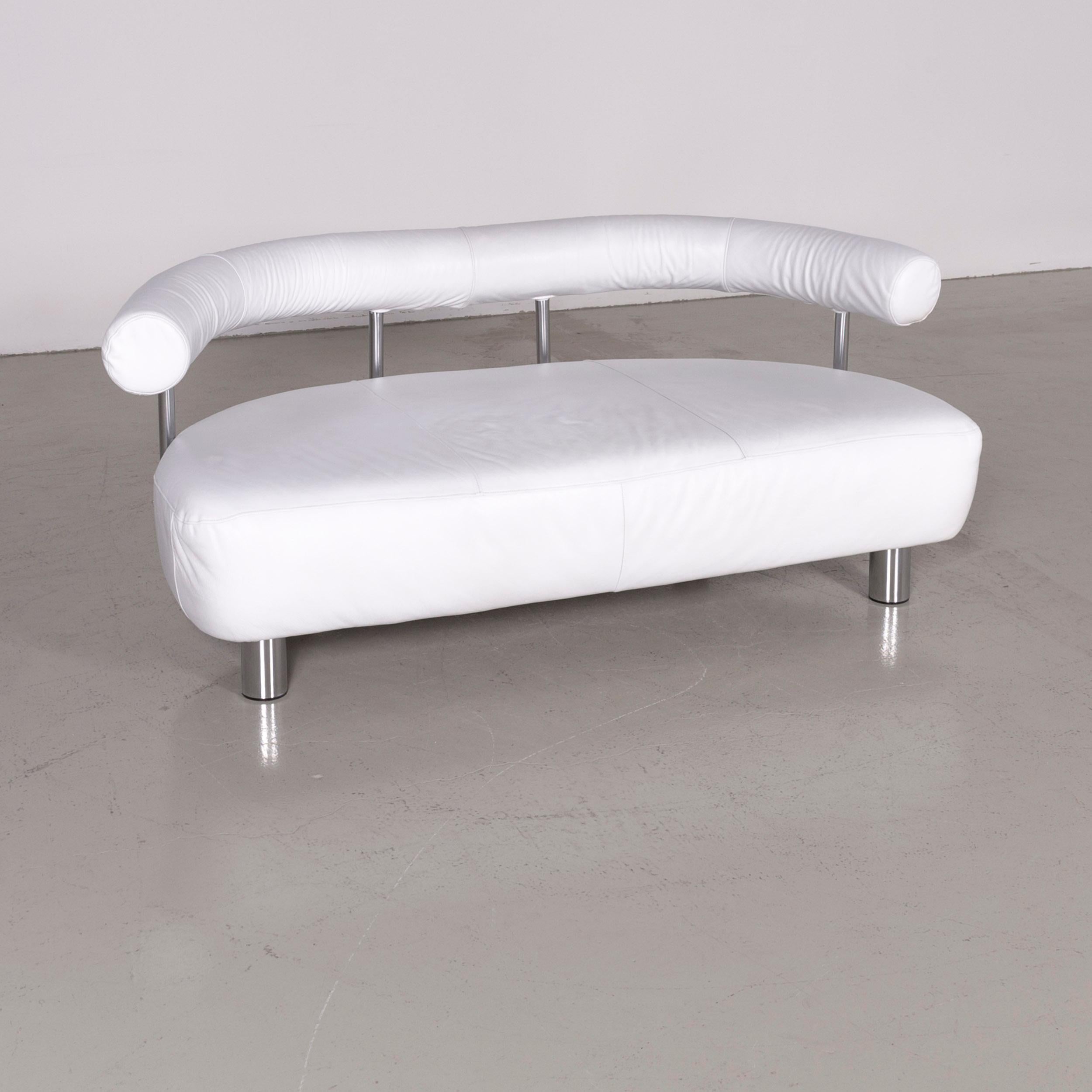 Poltrona Frau designer leather two-seat couch white sofa.