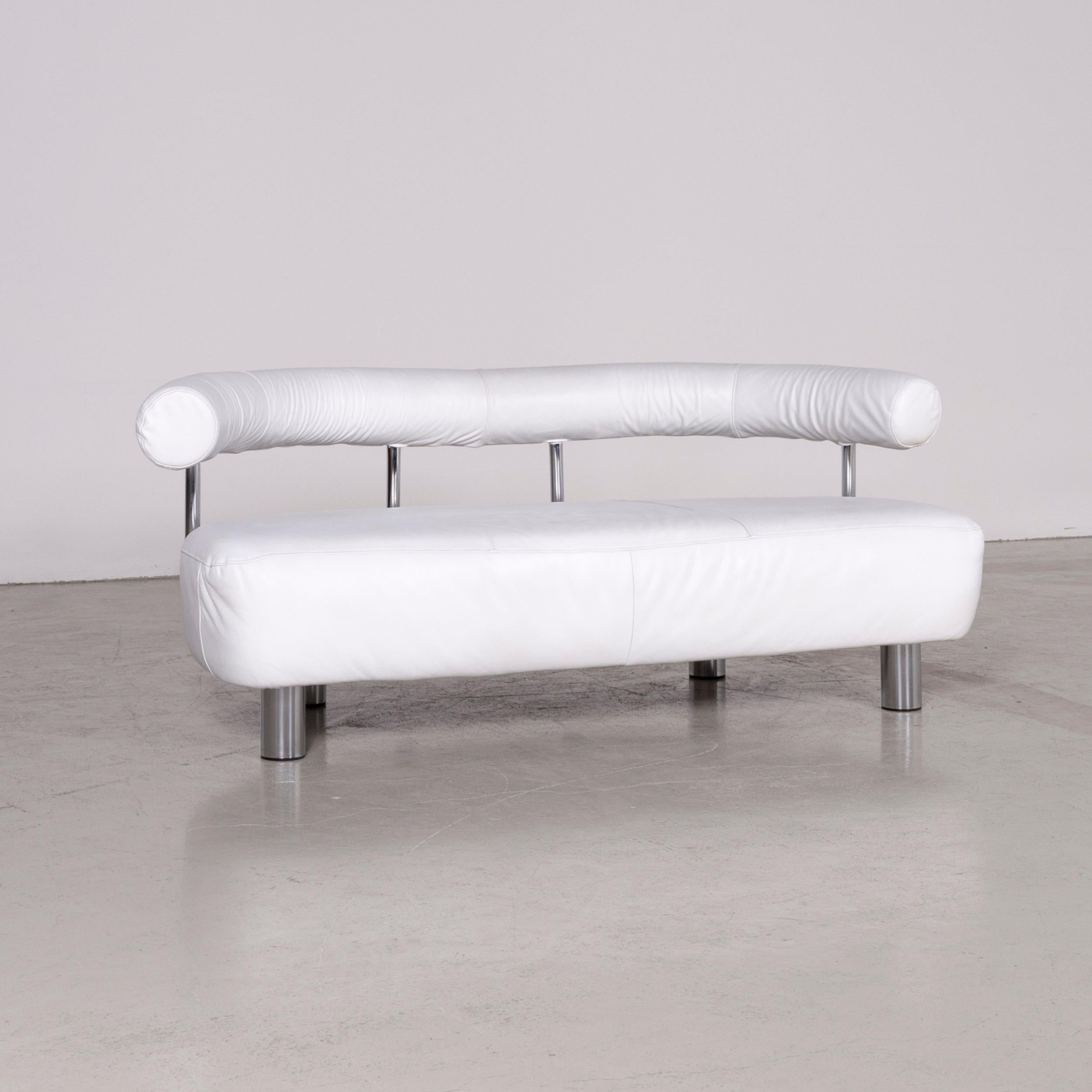 Italian Poltrona Frau Designer Leather Two-Seat Couch White Sofa For Sale