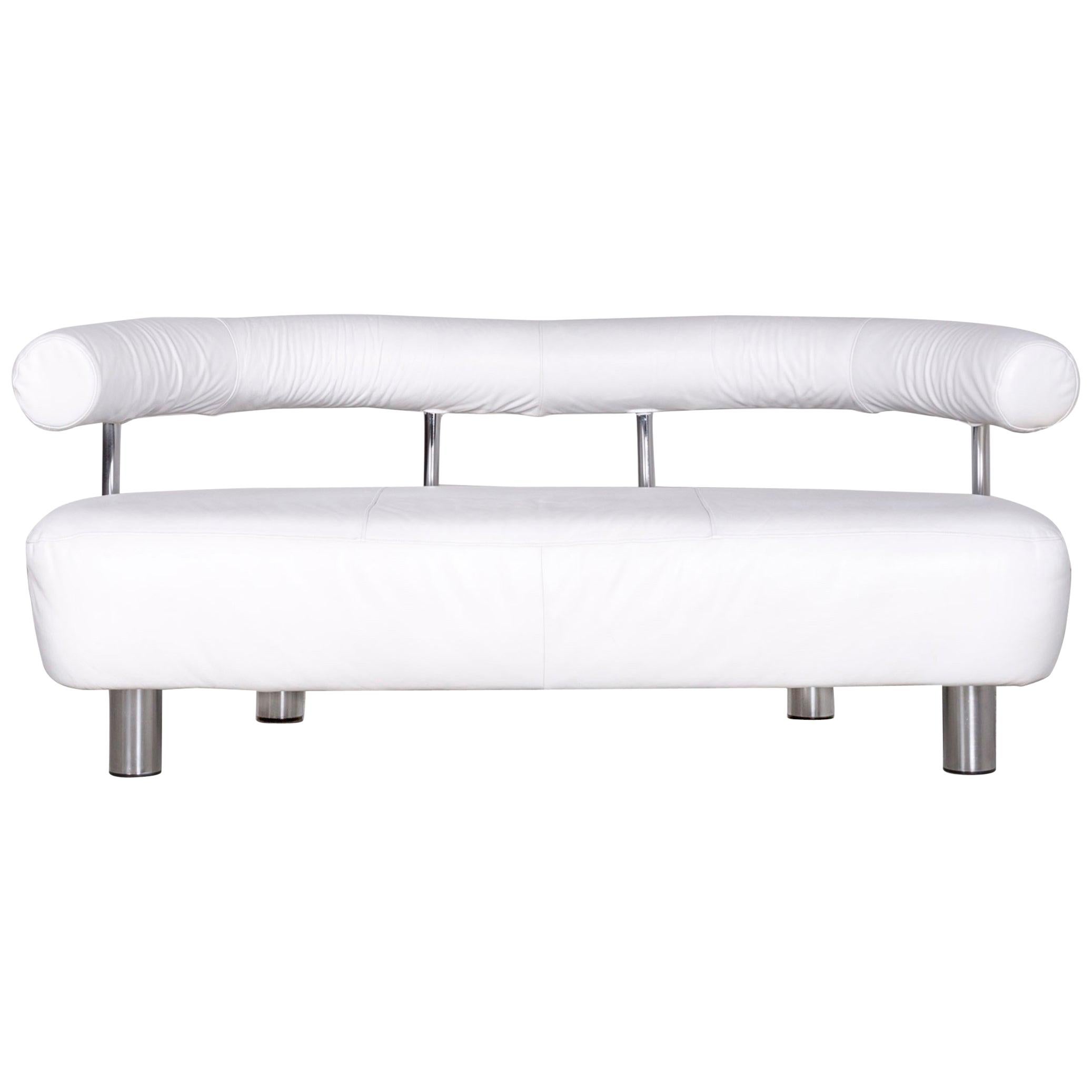 Poltrona Frau Designer Leather Two-Seat Couch White Sofa For Sale