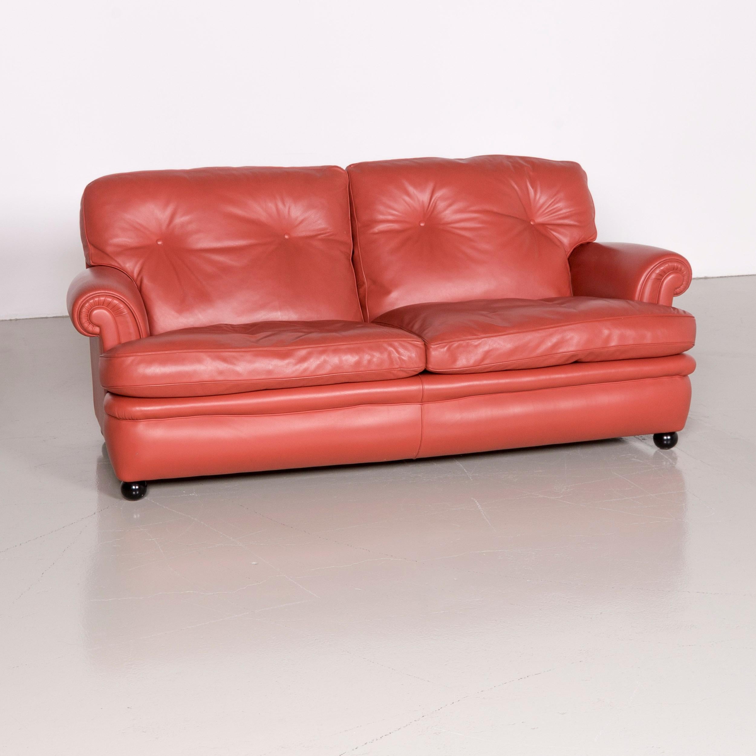 Italian Poltrona Frau Dream on Designer Leather Two-Seat Couch Orange