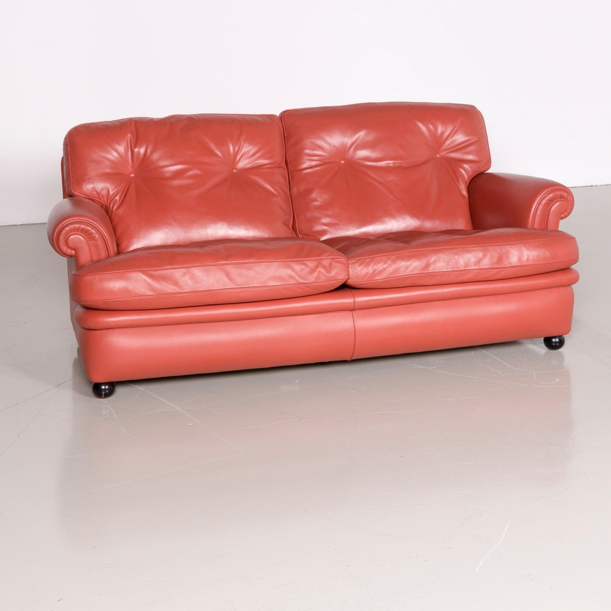 Italian Poltrona Frau Dream on Designer Leather Two-Seat Couch Orange For Sale