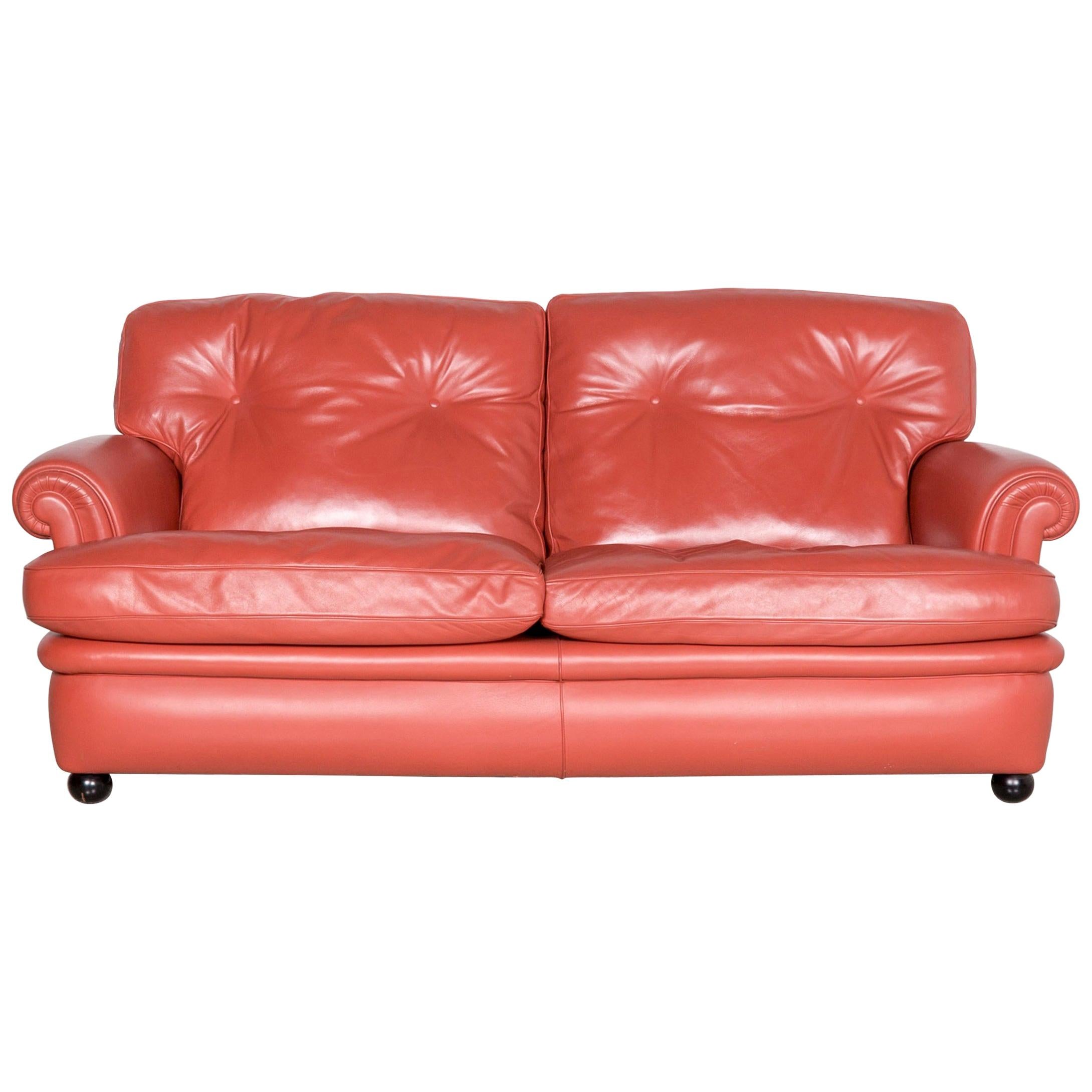 Poltrona Frau Dream on Designer Leather Two-Seat Couch Orange For Sale