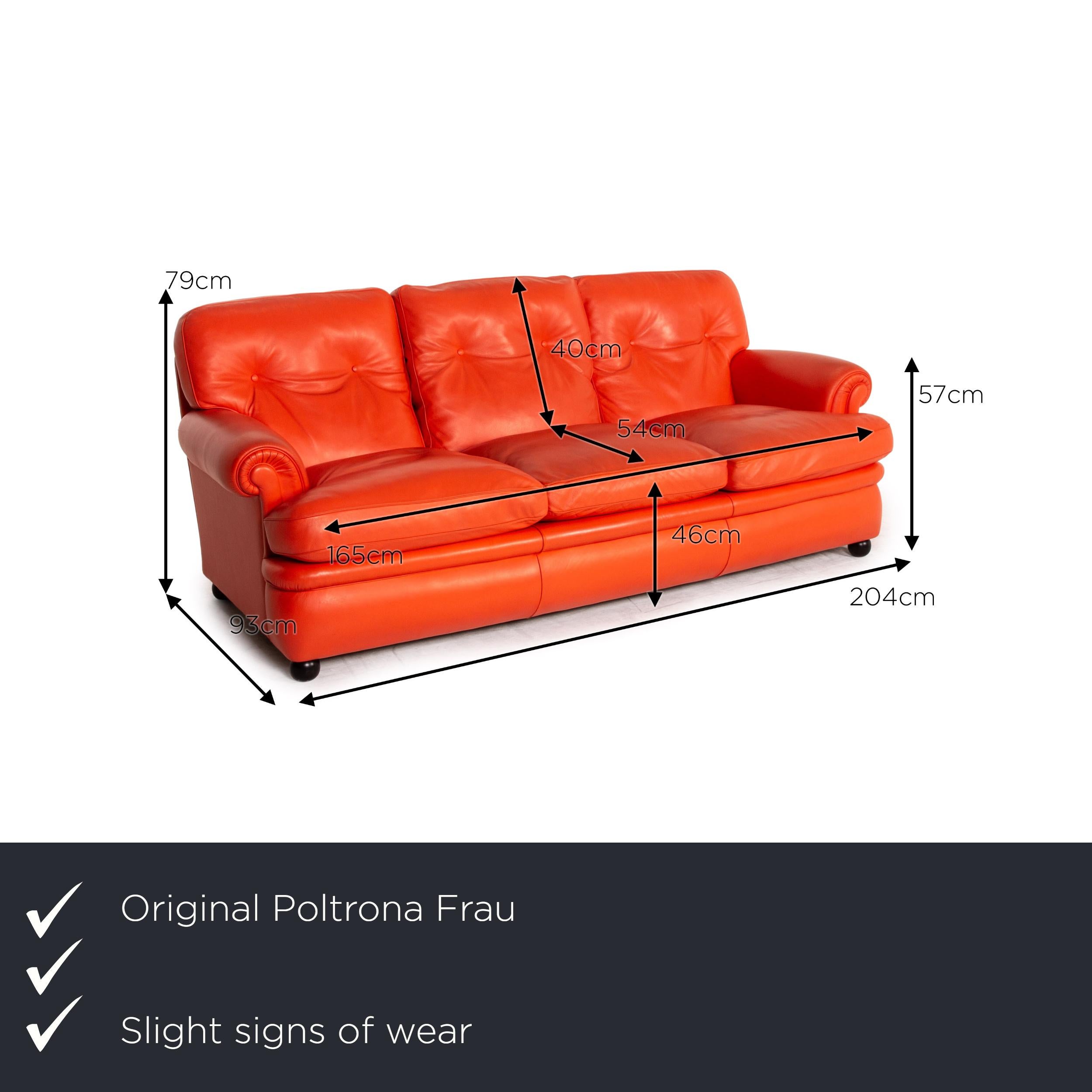 We present to you a Poltrona Frau dream on leather sofa coral orange chesterfield sofa couch.

Product measurements in centimeters:

Depth 93
Width 204
Height 79
Seat height 46
Rest height 57
Seat depth 54
Seat width 165
Back height