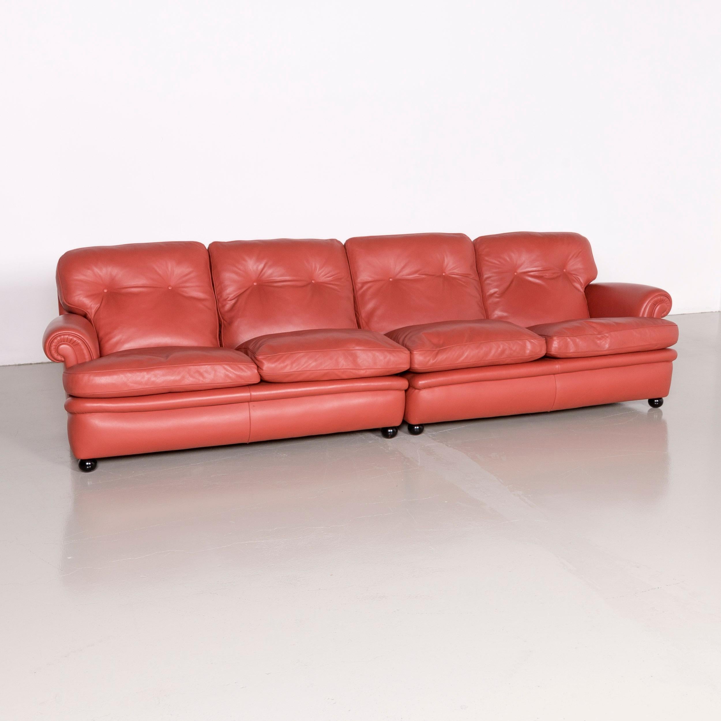 Italian Poltrona Frau Dream on Sofa Footstool Set Designer Leather Three-Seat Couch For Sale