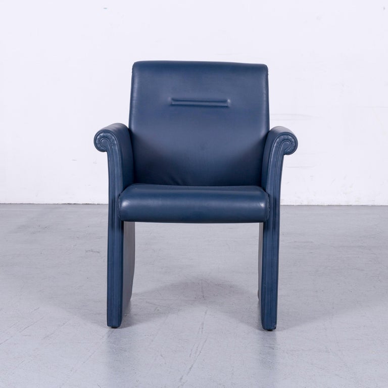 Poltrona Frau Forum Bridge Designer Leather Armchair Blue One-Seat For