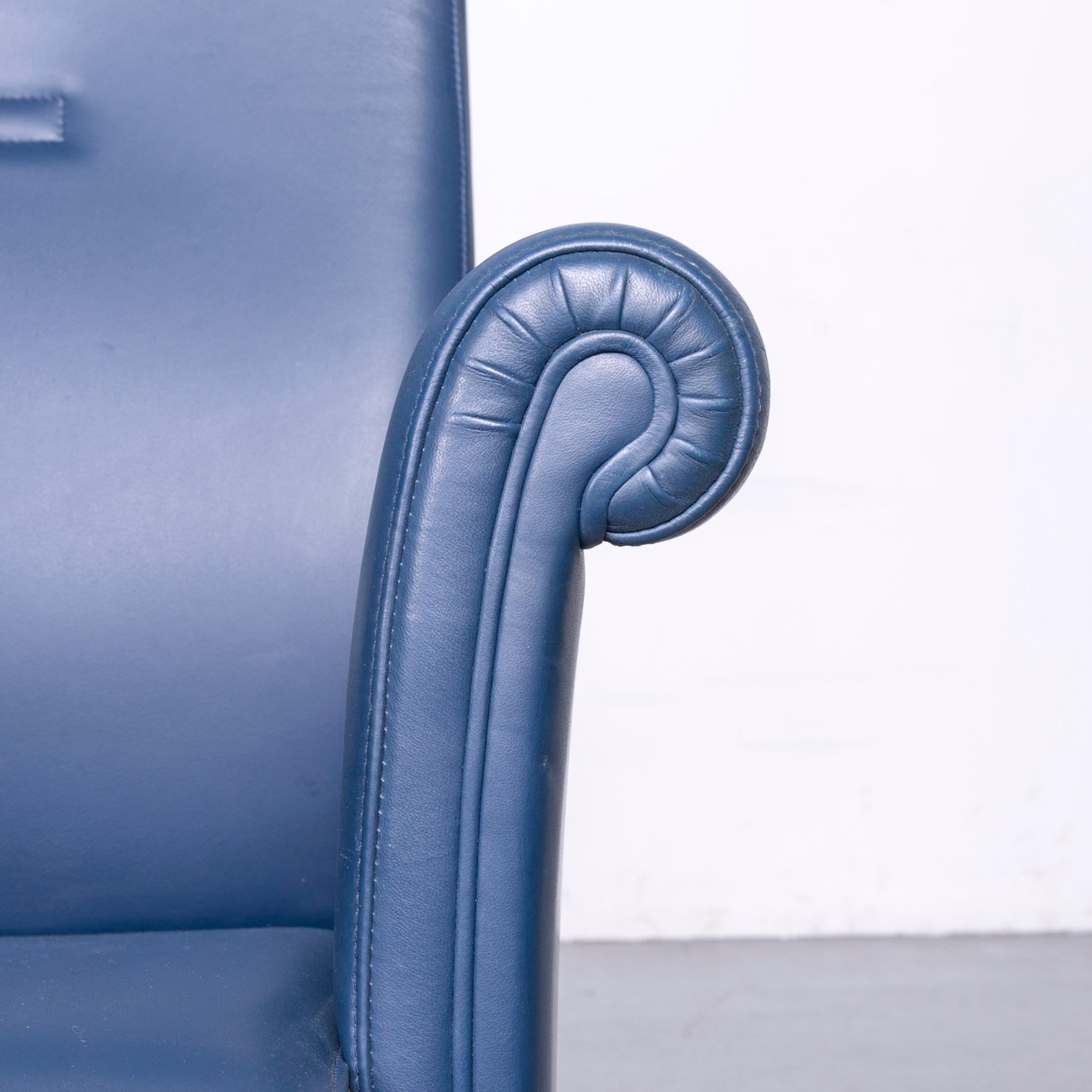 Chesterfield Poltrona Frau Forum Bridge Designer Leather Armchair Blue One-Seat For Sale