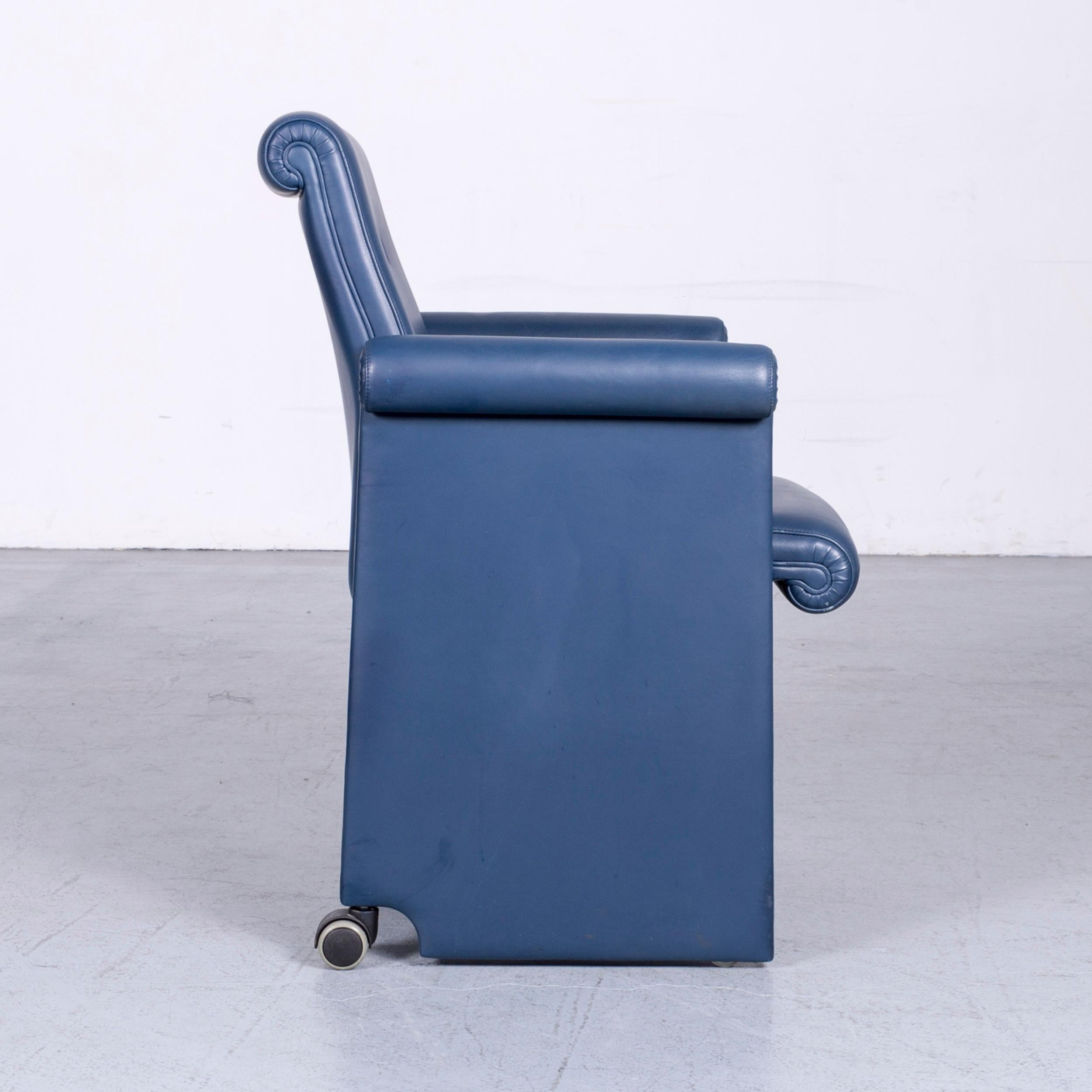 20th Century Poltrona Frau Forum Bridge Designer Leather Armchair Blue One-Seat For Sale