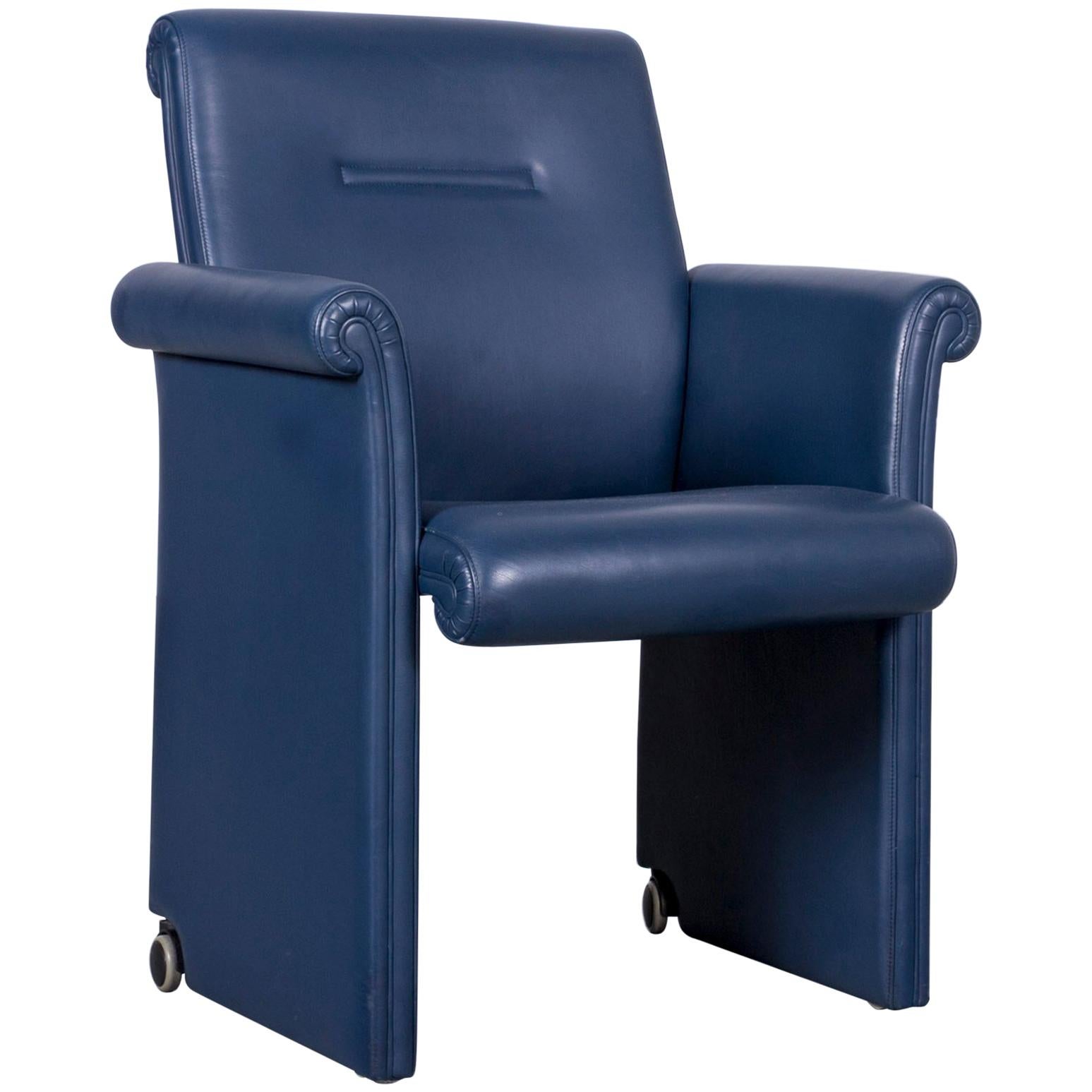 Poltrona Frau Forum Bridge Designer Leather Armchair Blue One-Seat For Sale
